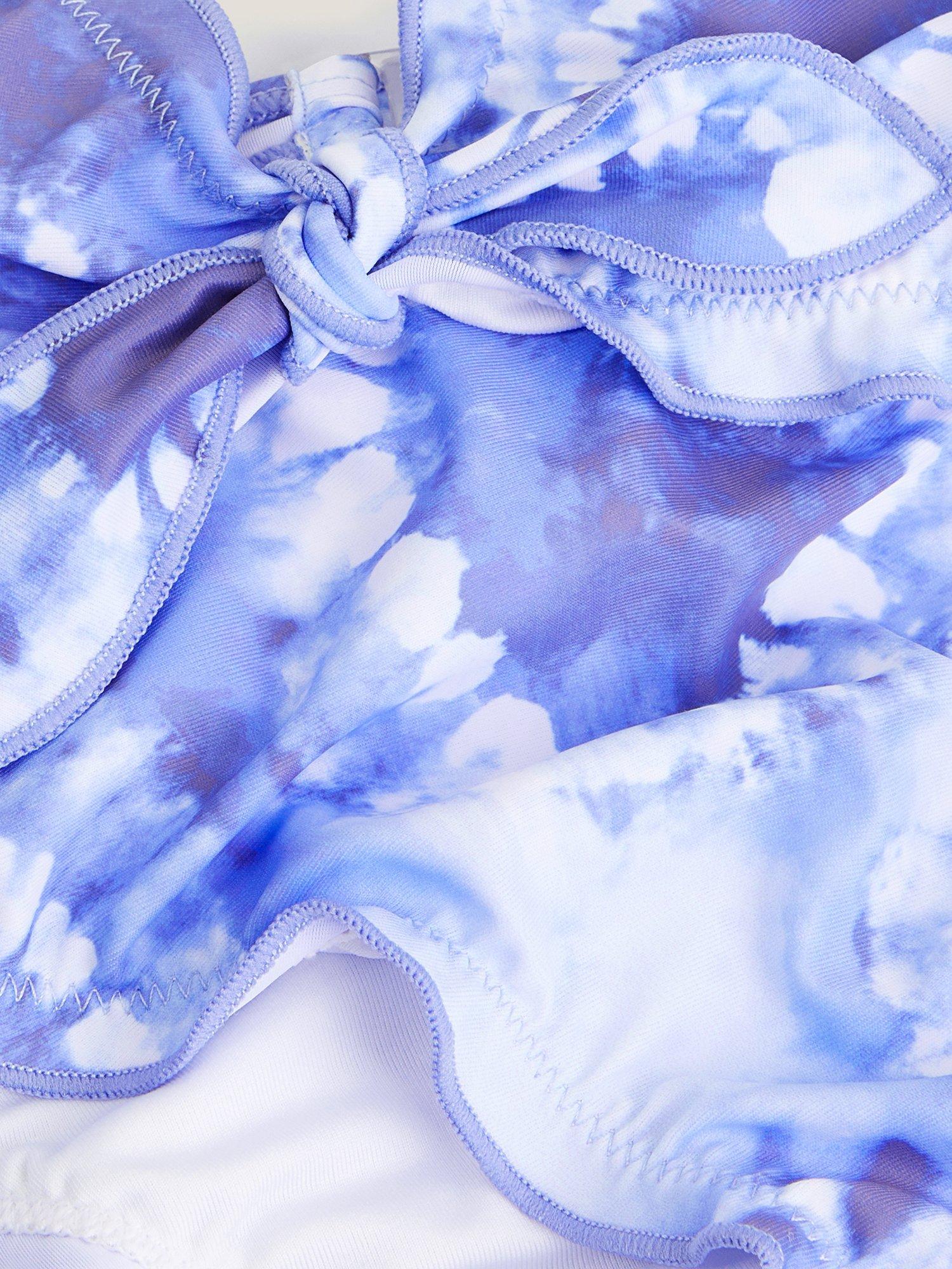 Product image 3 of 3, which shows Monsoon Kids' Storm Tie Dye Heart Bikini Swim Set, Blue, 7-8 yrs