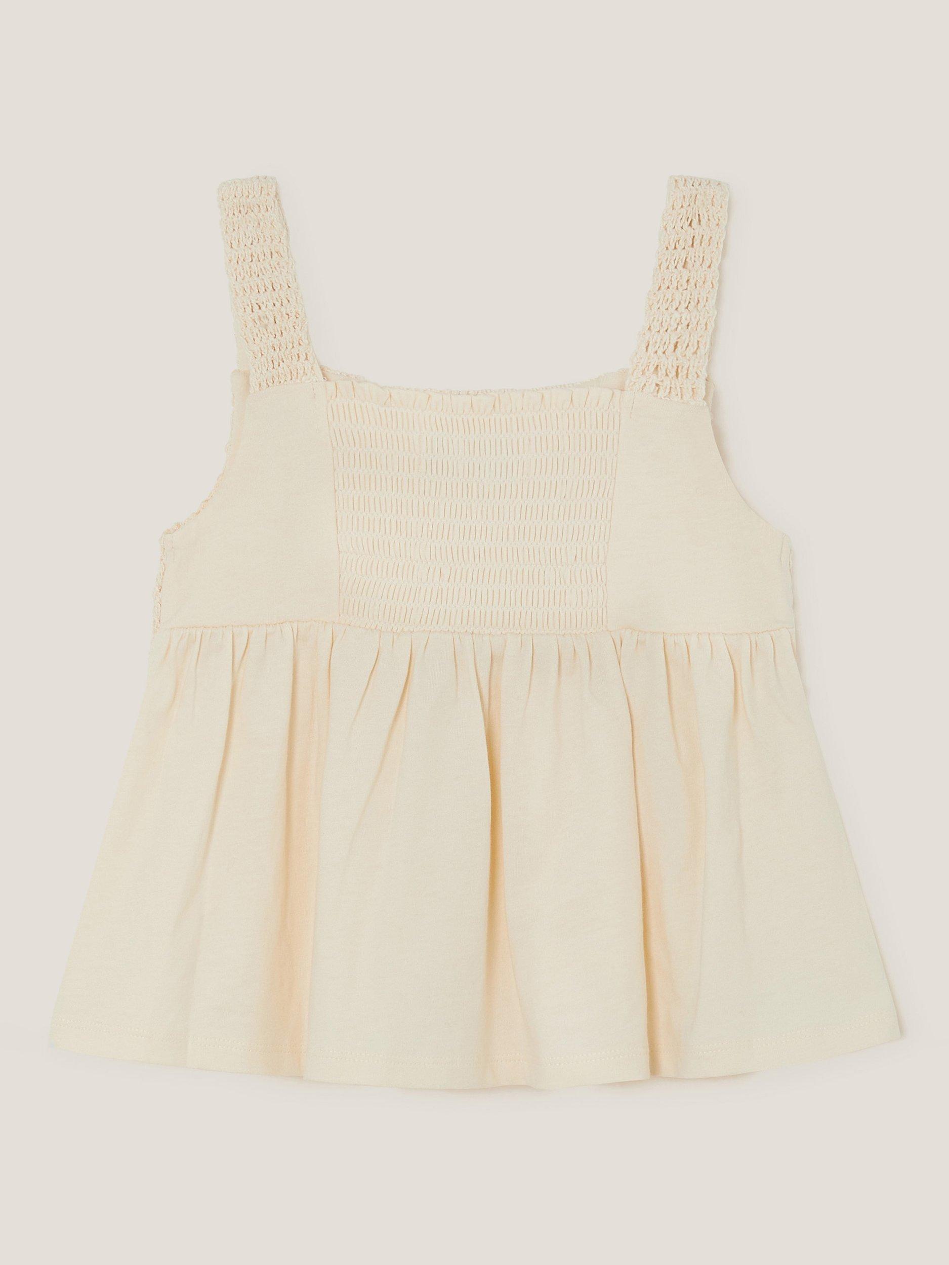 Product image 3 of 4, which shows Monsoon Kids' Crochet Flower Cami Top, Pink, 3-4 years