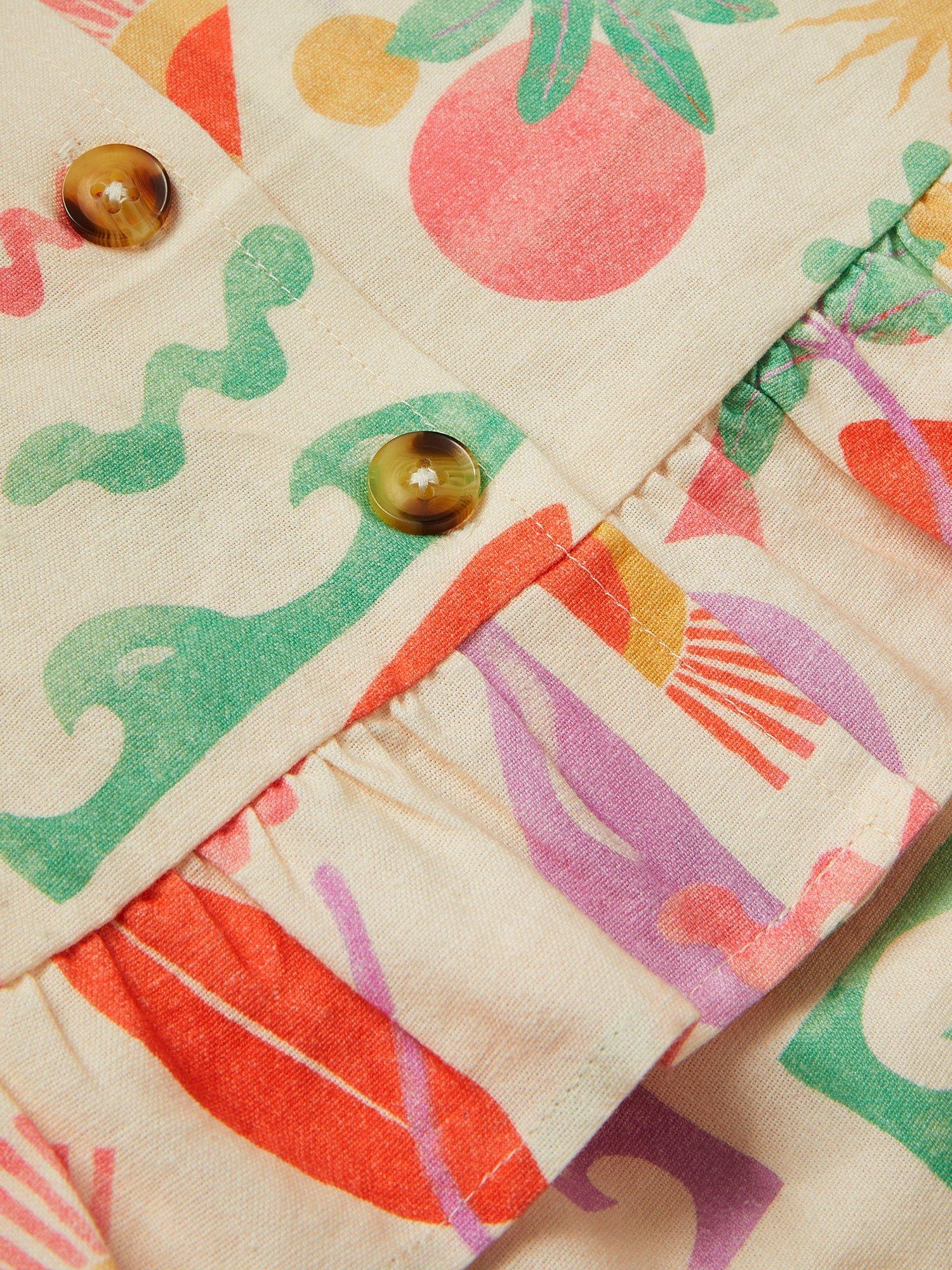 Product image 4 of 4, which shows Monsoon Kids' Palm Print Top and Trousers Set, Ivory, 3-4 years