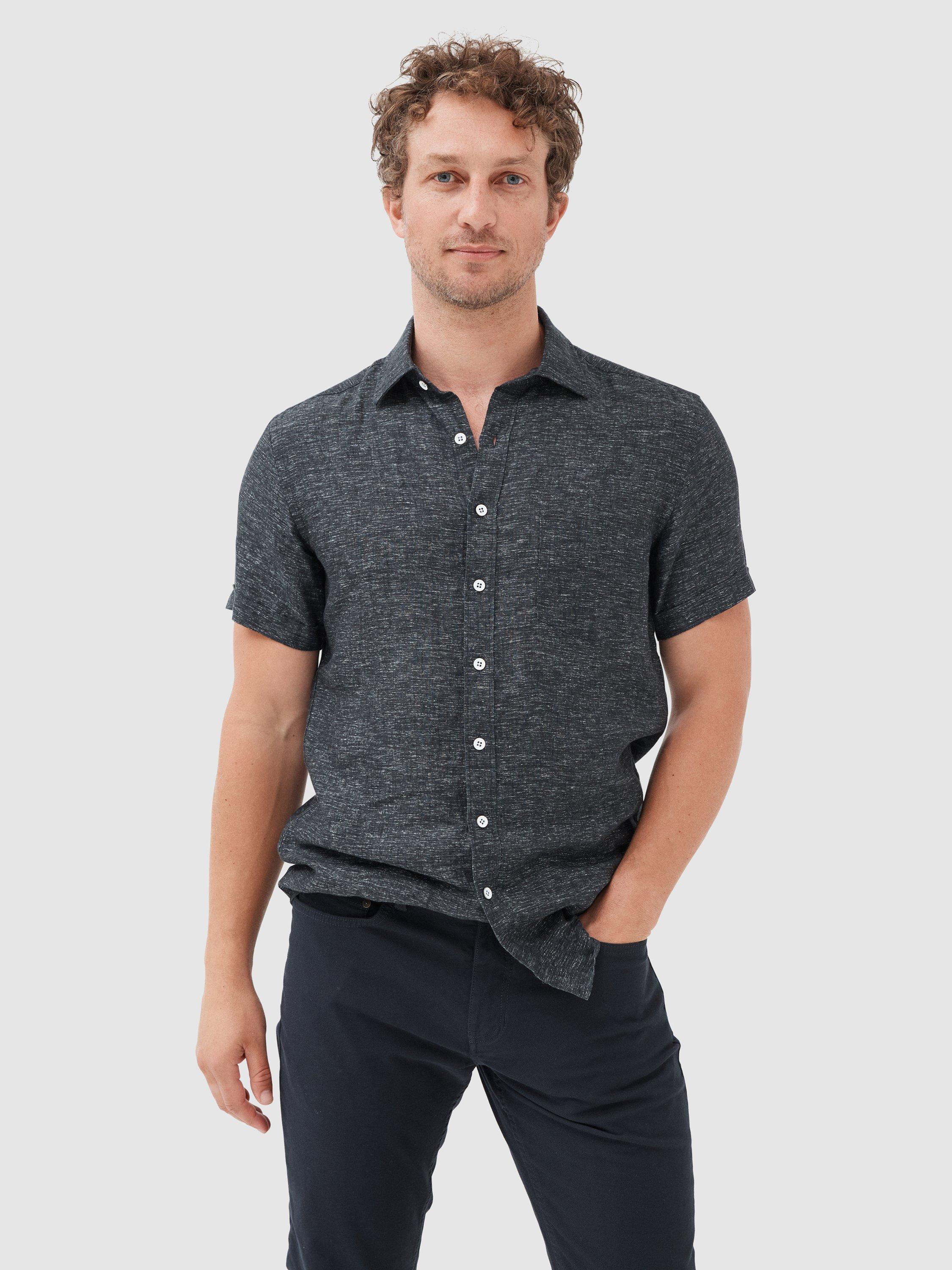 Product image 1 of 5, which shows Rodd & Gunn Palm Beach Linen Slim Fit Short Sleeve Shirt, Black Pearl, S