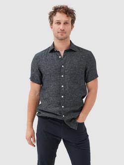 Rodd & Gunn Palm Beach Linen Slim Fit Short Sleeve Shirt, Black Pearl