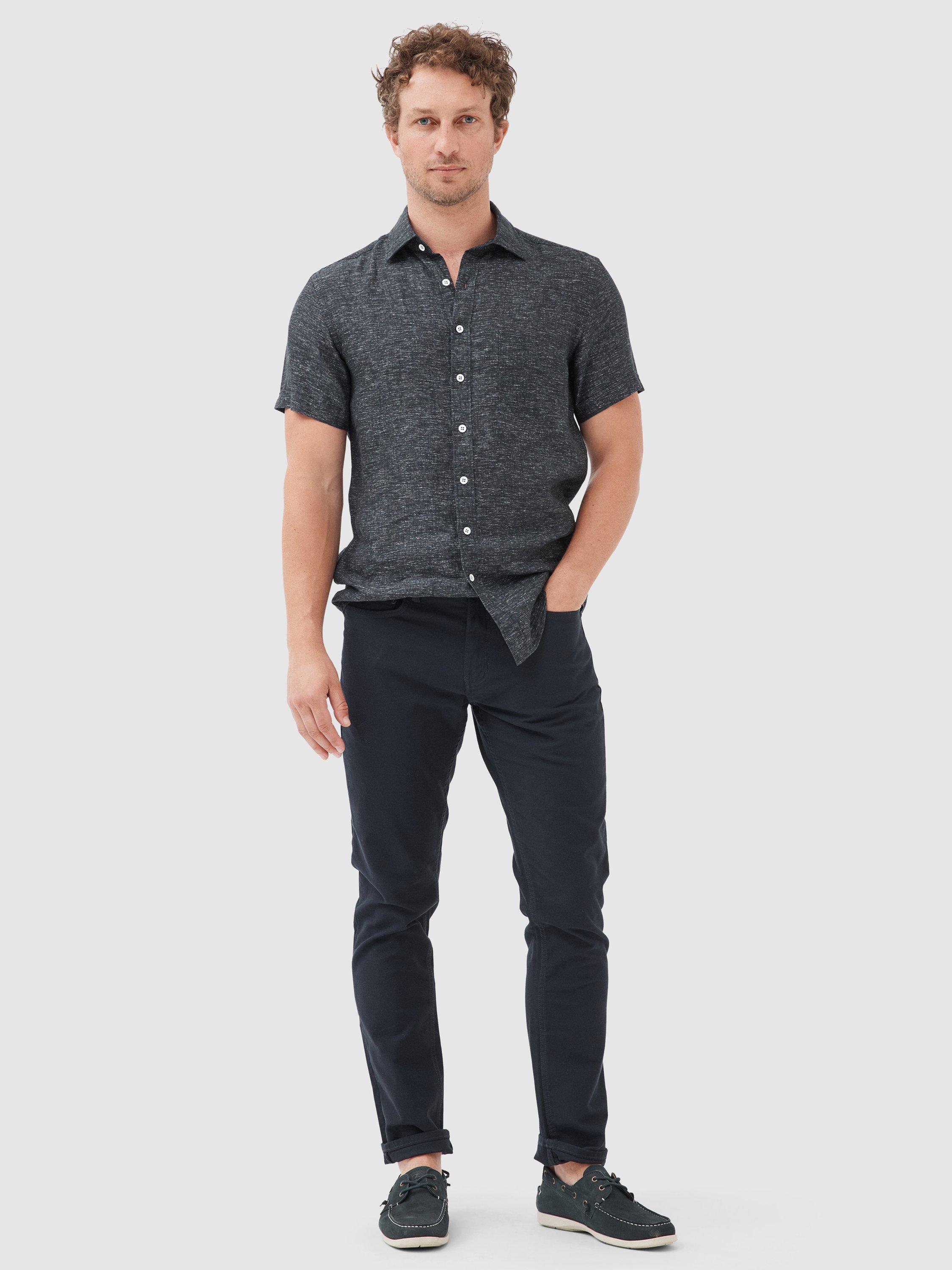 Product image 2 of 5, which shows Rodd & Gunn Palm Beach Linen Slim Fit Short Sleeve Shirt, Black Pearl, S