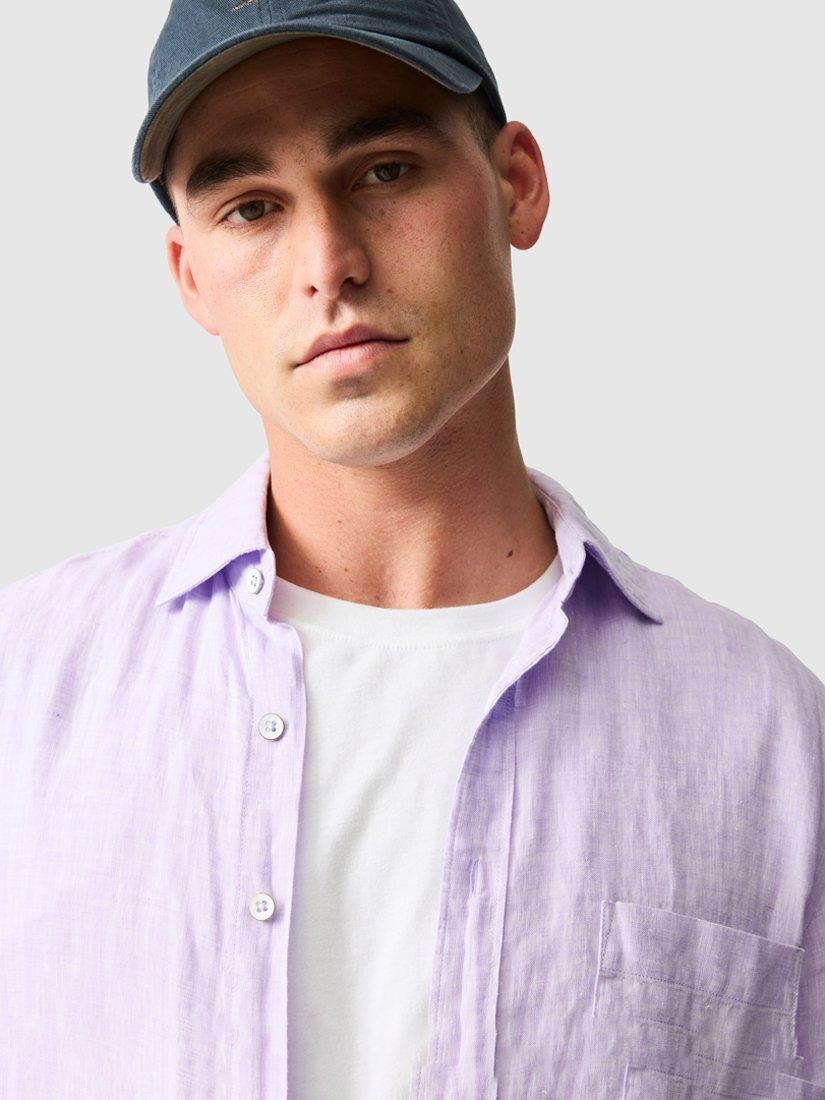 Product image 4 of 6, which shows Rodd & Gunn Palm Beach Linen Slim Fit Short Sleeve Shirt, Lilac, S