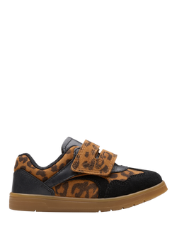 Clarks Kids' Disco Vibe Leather Trainers, Leopard Print, Leopard Print