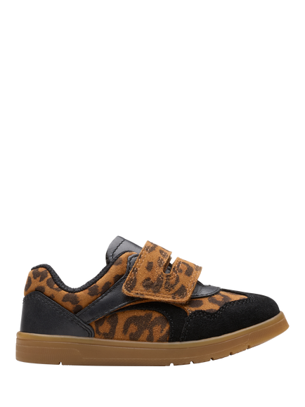 Clarks Kids' Disco Vibe Leather Trainers, Leopard Print, Leopard Print