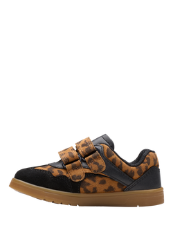 Clarks Kids' Disco Vibe Leather Trainers, Leopard Print - view 2, Leopard Print