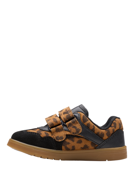 Clarks Kids' Disco Vibe Leather Trainers, Leopard Print - view 2, Leopard Print