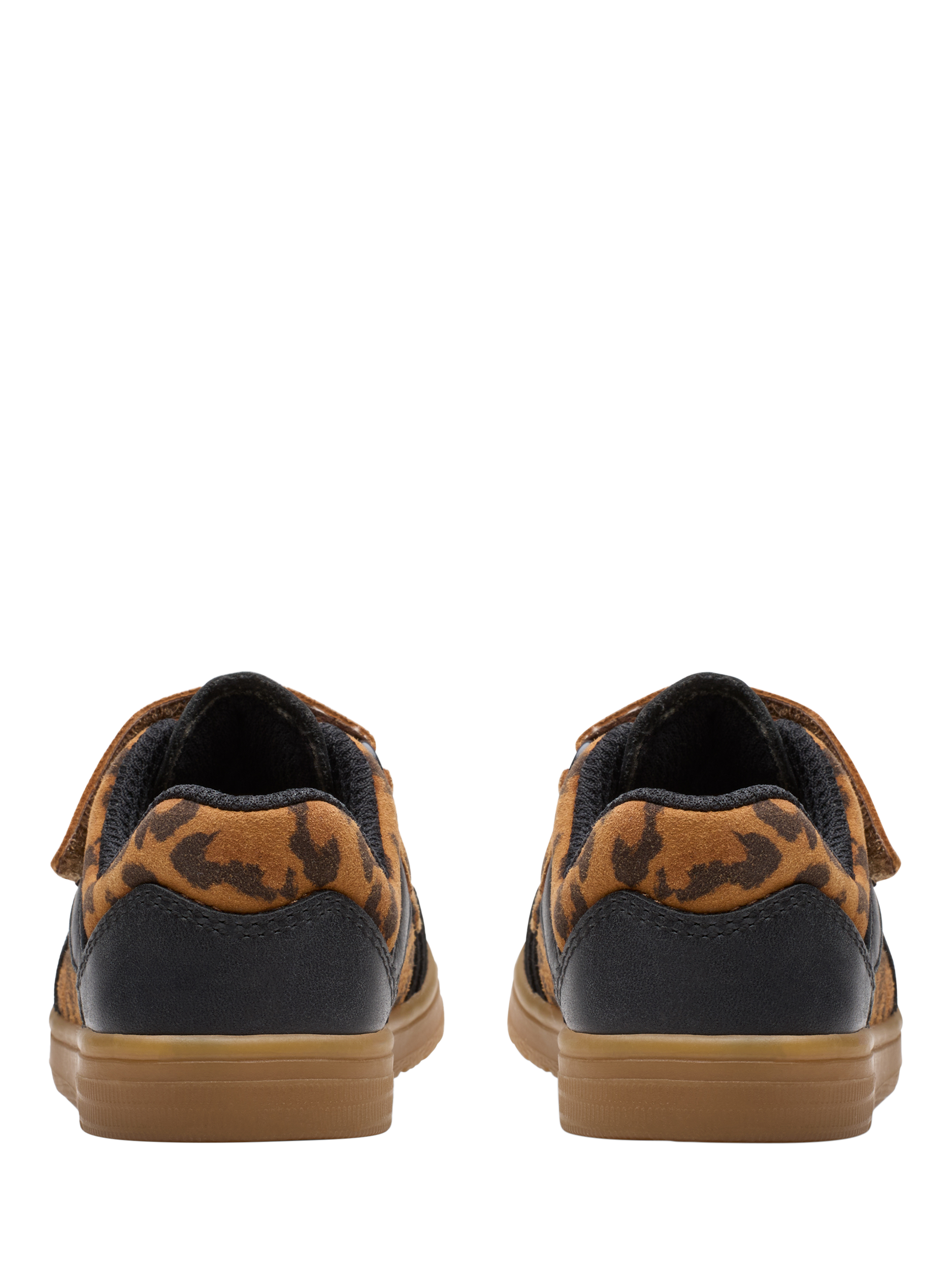 Product image 5 of 6, which shows Clarks Kids' Disco Vibe Leather Trainers, Leopard Print, 4 F Jnr