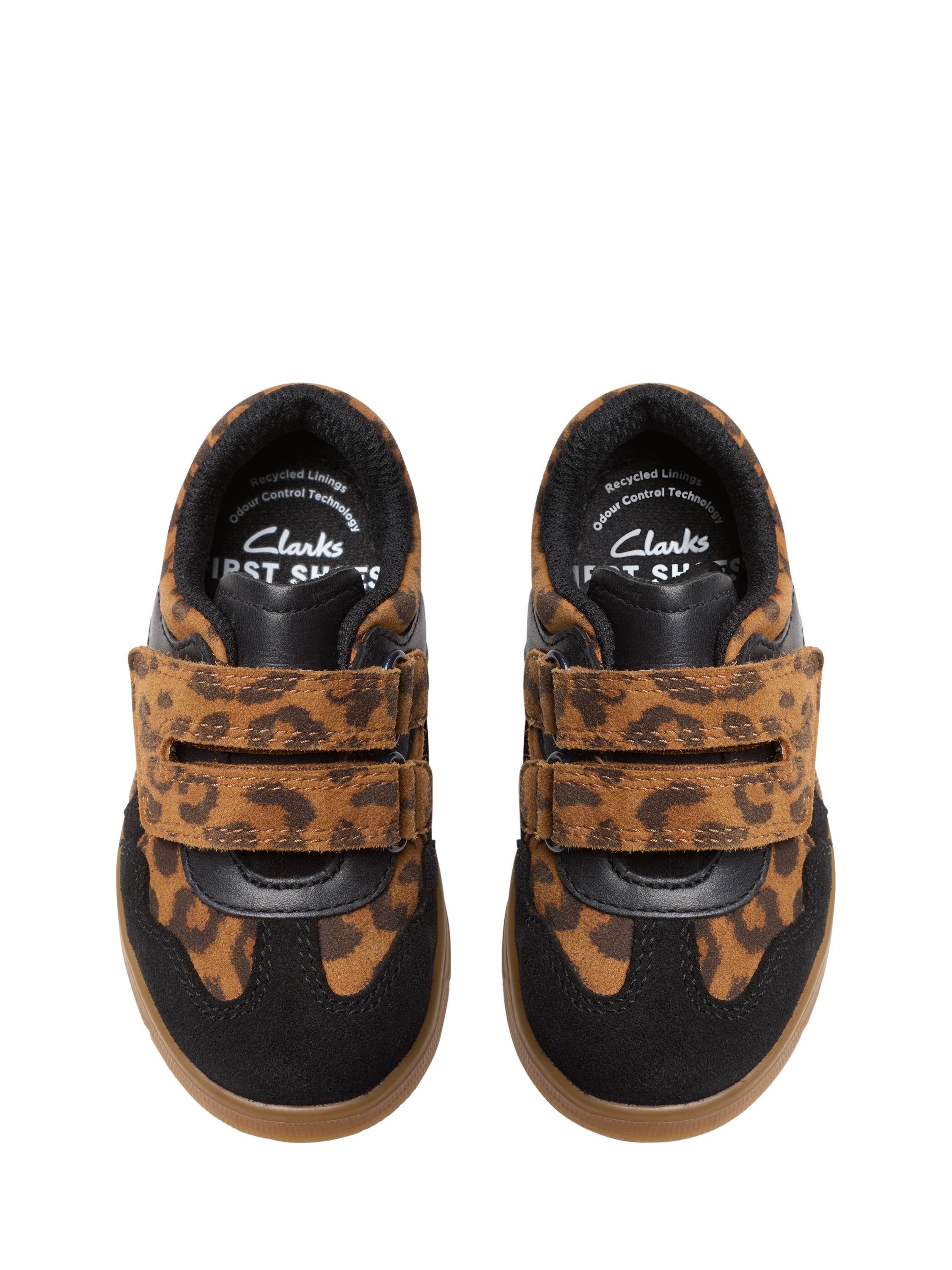 Product image 6 of 6, which shows Clarks Kids' Disco Vibe Leather Trainers, Leopard Print, 4 F Jnr