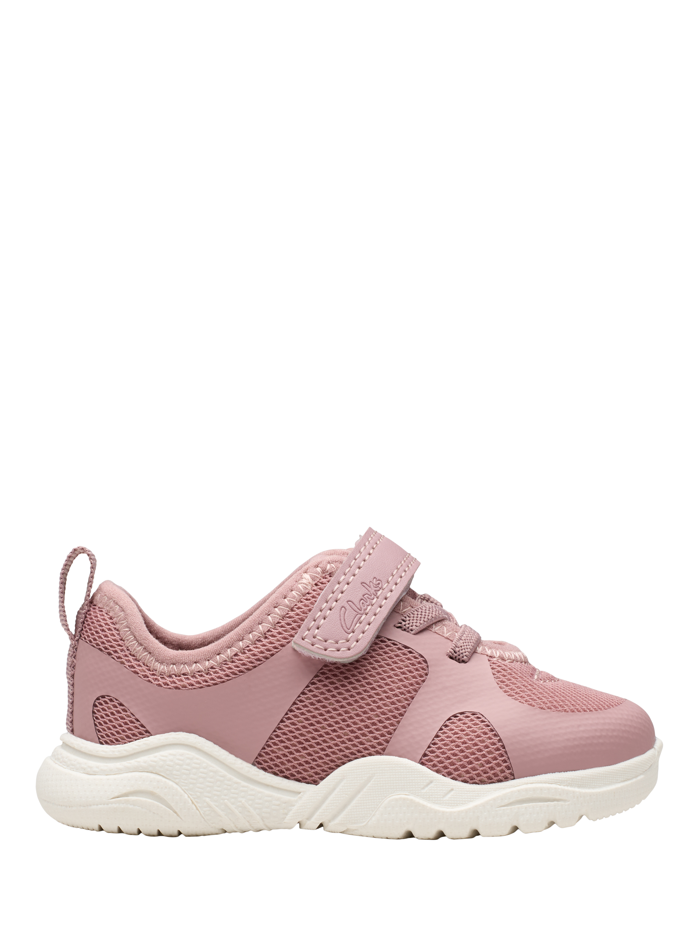 Product image 1 of 7, which shows Clarks Kids' Feather Ath Panelled Trainers, Dusty Pink, 3 F Jnr