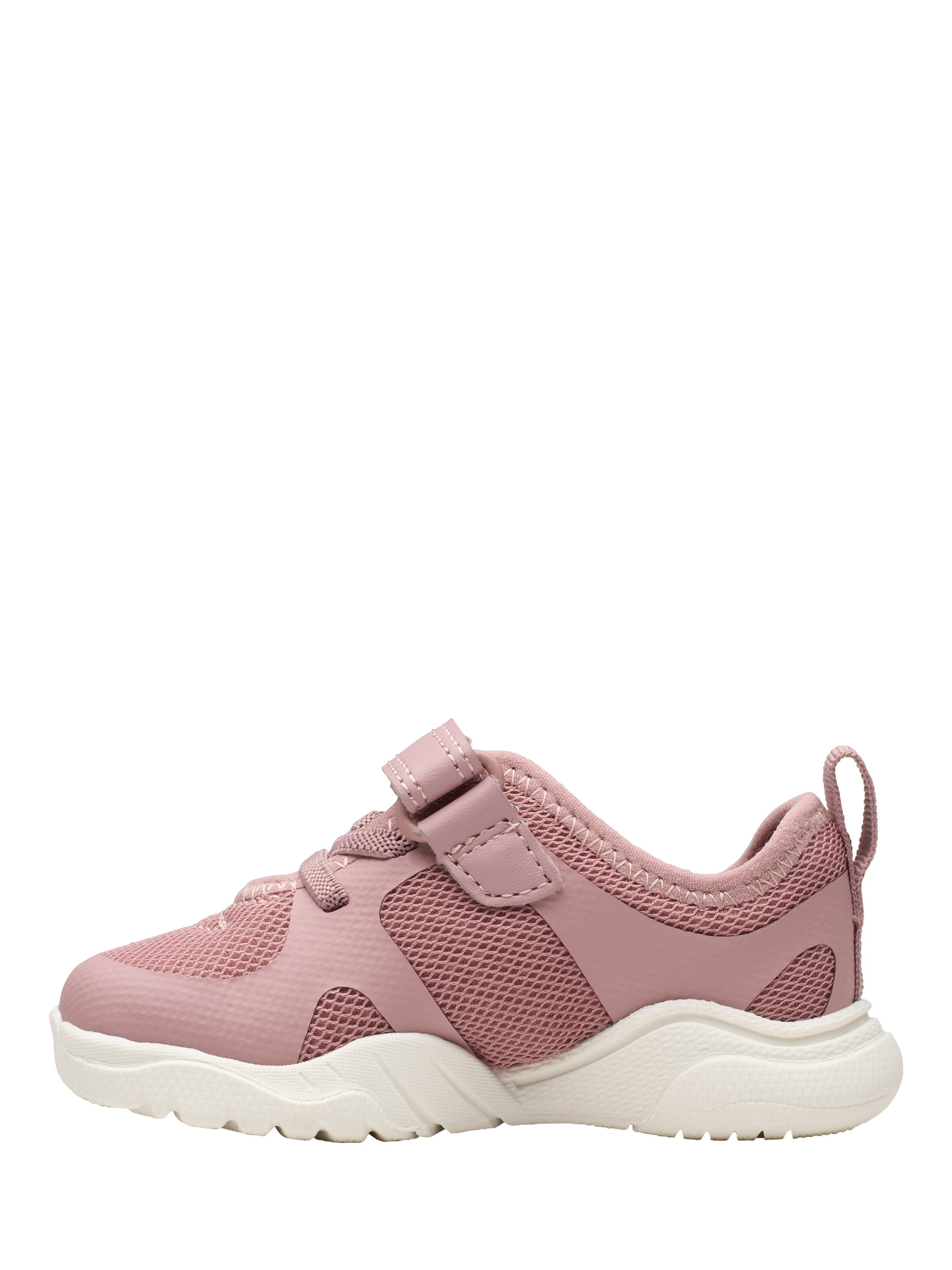 Product image 2 of 7, which shows Clarks Kids' Feather Ath Panelled Trainers, Dusty Pink, 3 F Jnr