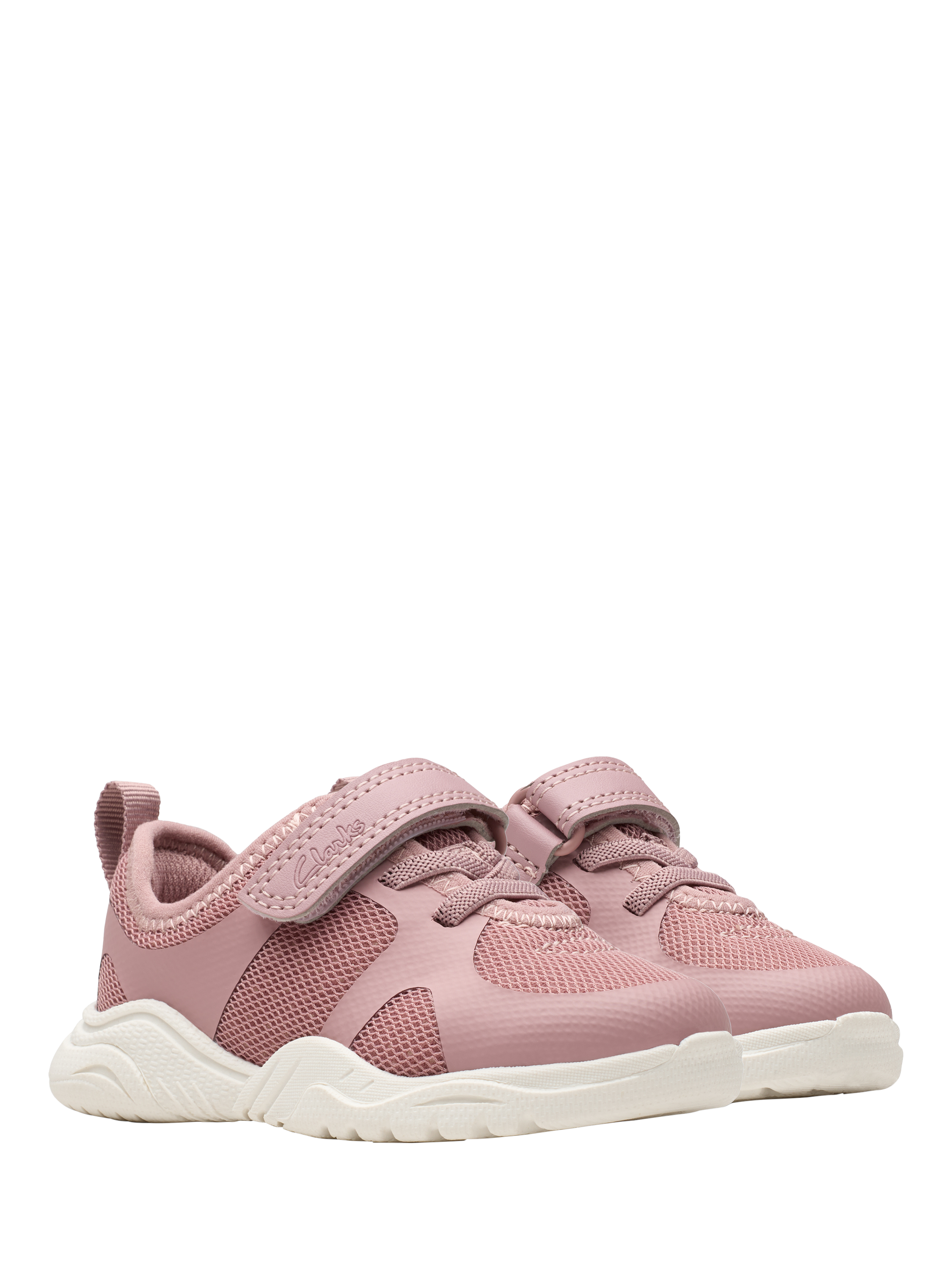 Product image 4 of 7, which shows Clarks Kids' Feather Ath Panelled Trainers, Dusty Pink, 3 F Jnr