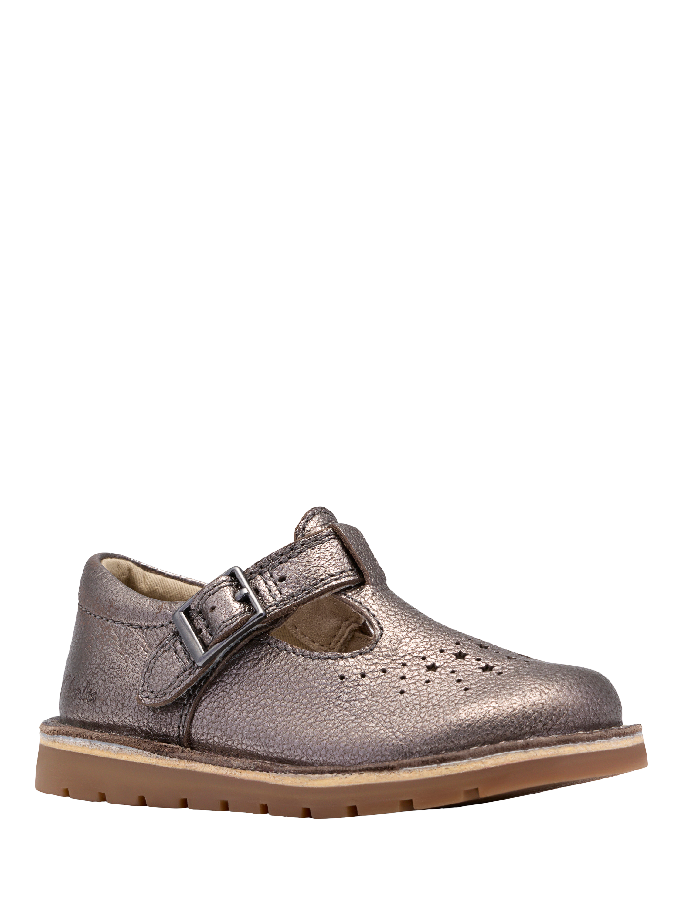 Product image 4 of 6, which shows Clarks Kids' Joyful Skip Leather Shoes, Pewter, 4 F Jnr