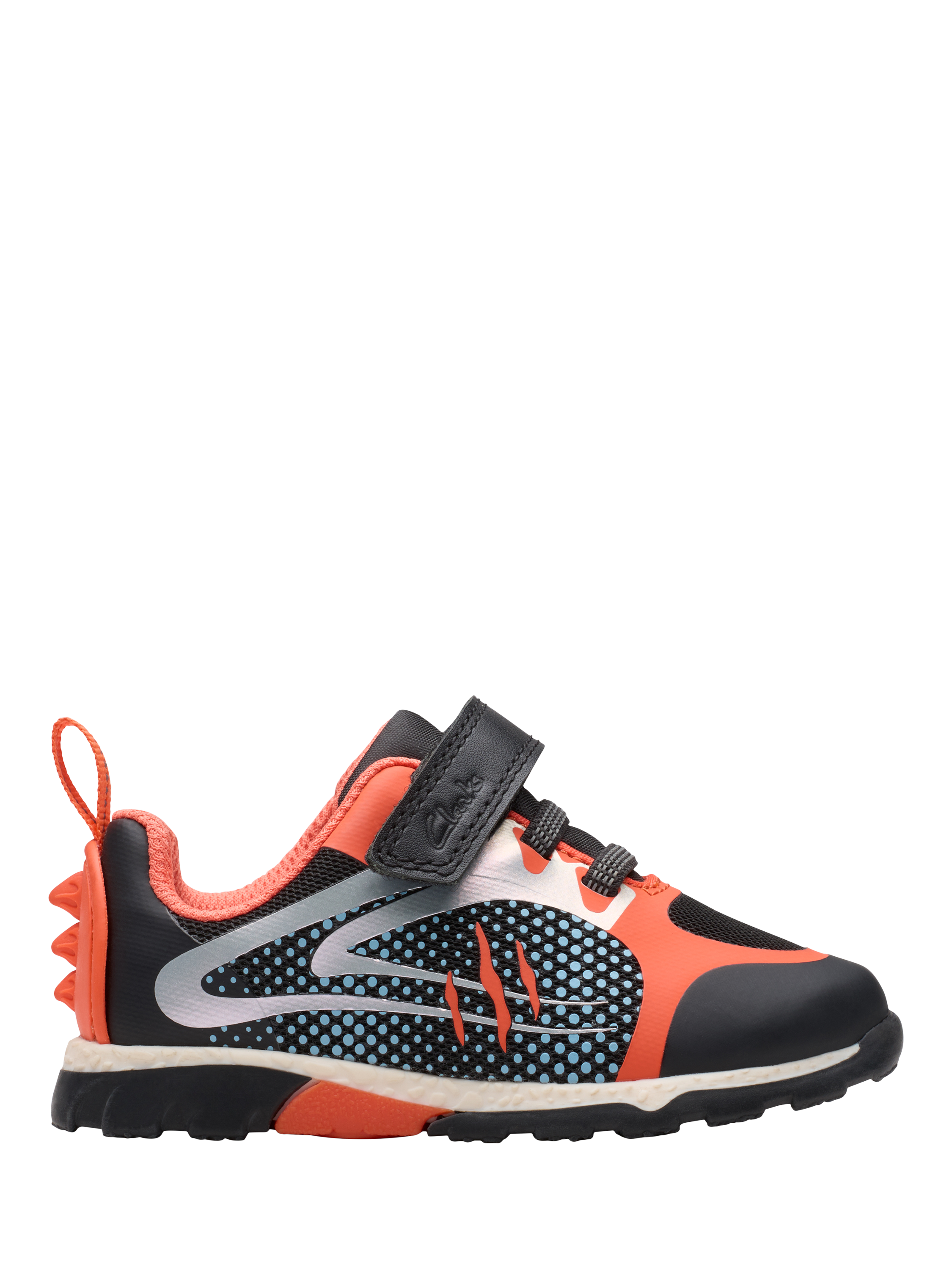 Product image 1 of 7, which shows Clarks Kids' Steggy2 Fly T Trainers, Black/Orange, 4 F Jnr