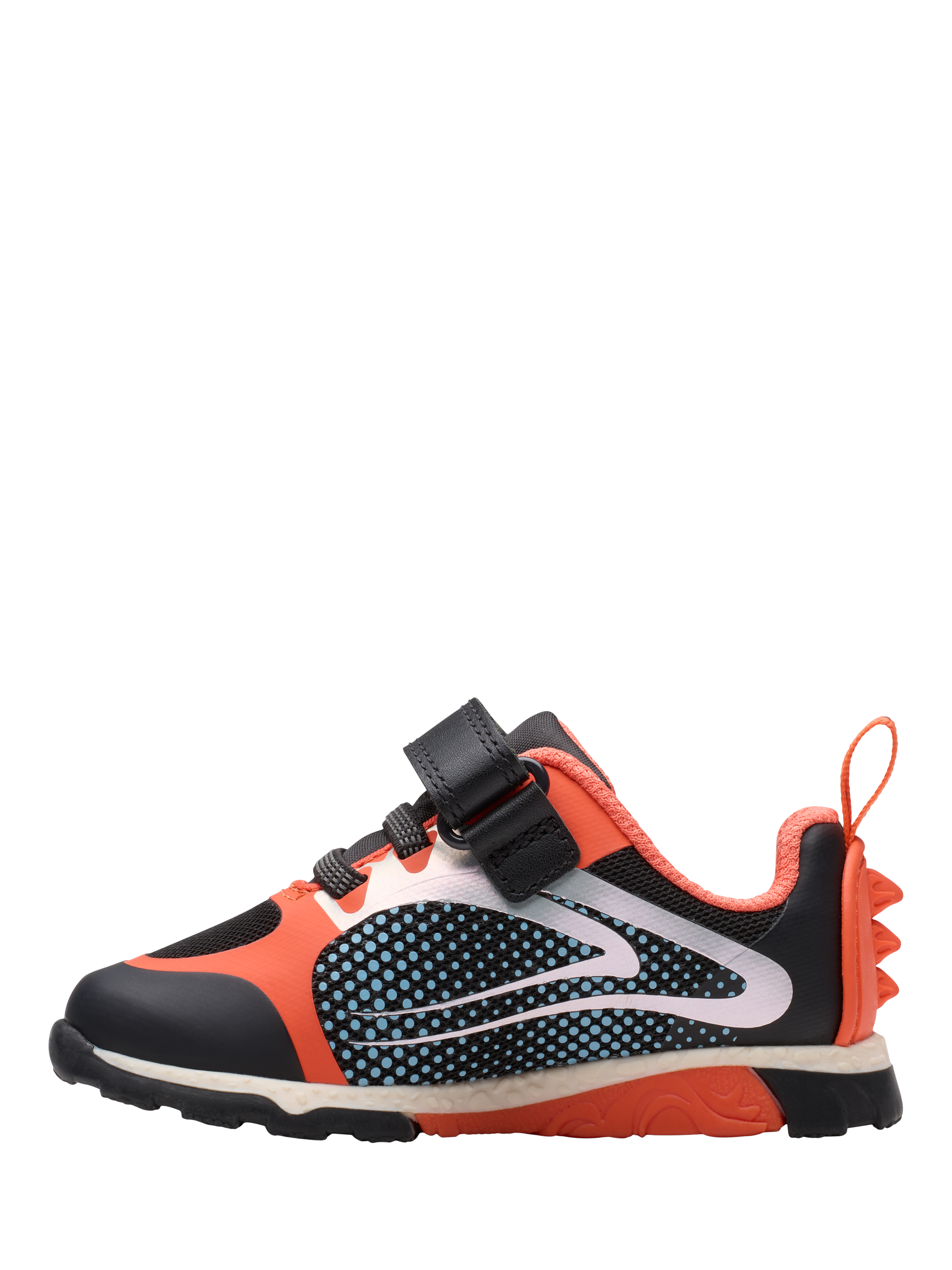 Product image 2 of 7, which shows Clarks Kids' Steggy2 Fly T Trainers, Black/Orange, 4 F Jnr