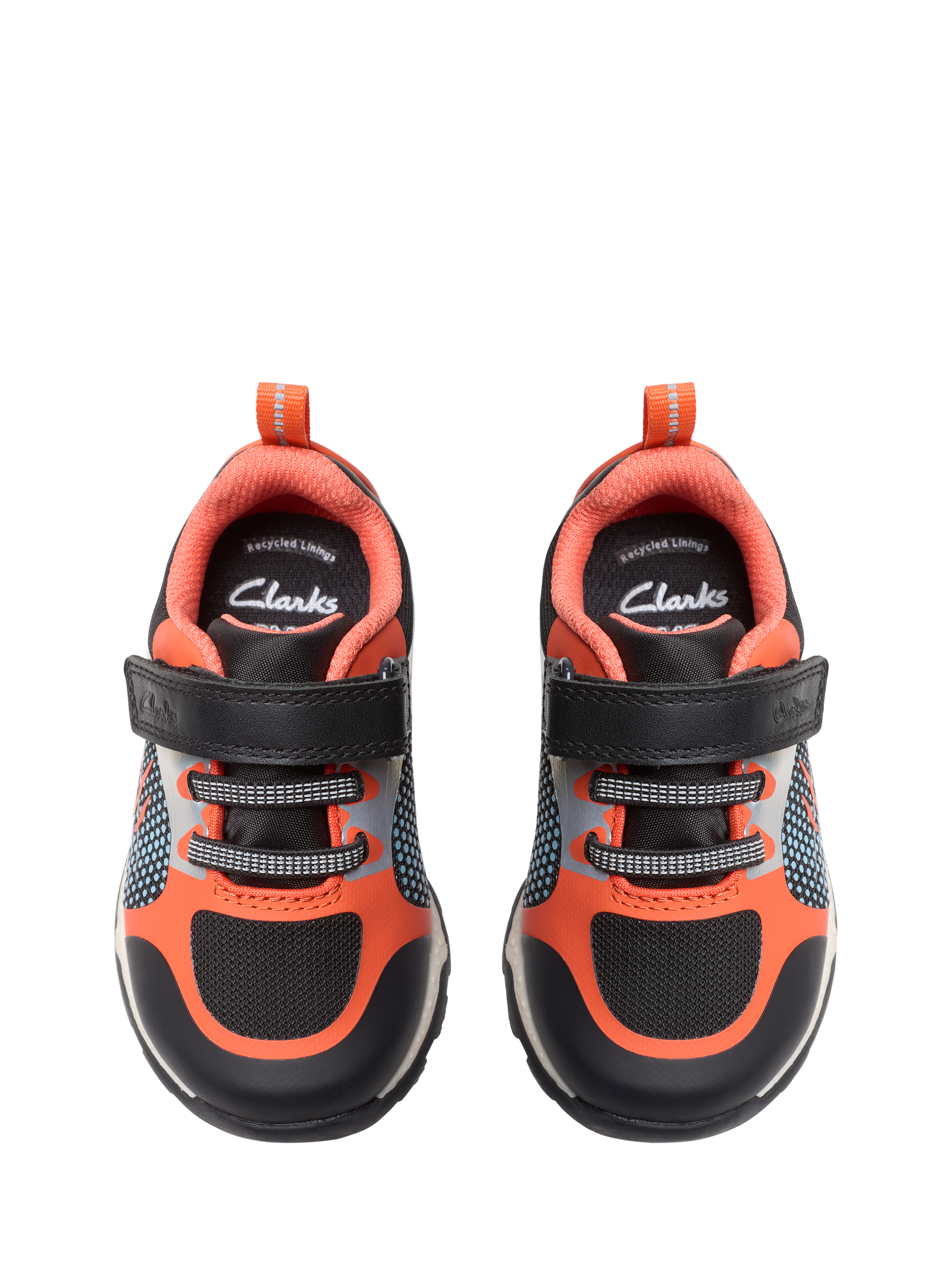 Product image 6 of 7, which shows Clarks Kids' Steggy2 Fly T Trainers, Black/Orange, 4 F Jnr