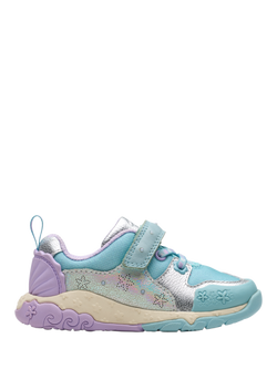 Clarks Kids' Tidal Shell Leather Trainers, Light Blue Combi, Light Blue Combi