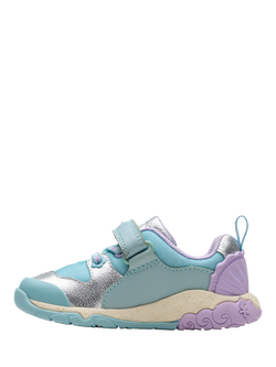 Clarks Kids' Tidal Shell Leather Trainers, Light Blue Combi - view 2, Light Blue Combi
