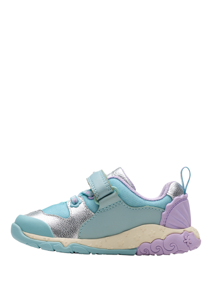 Clarks Kids' Tidal Shell Leather Trainers, Light Blue Combi - view 2, Light Blue Combi