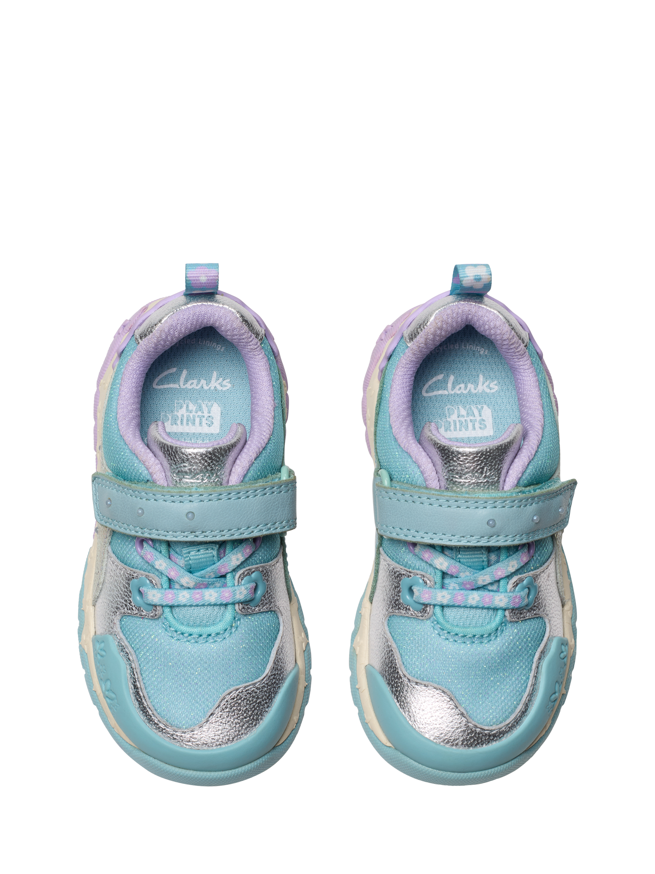 Product image 6 of 8, which shows Clarks Kids' Tidal Shell Leather Trainers, Light Blue Combi, 4 F Jnr