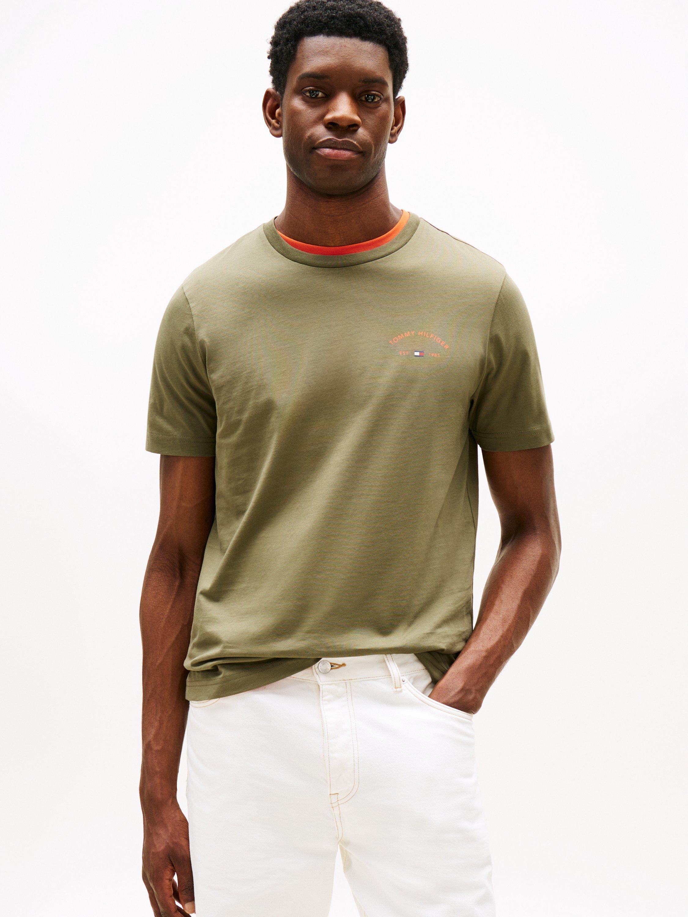 Product image 1 of 5, which shows Tommy Hilfiger Hotel Logo Cotton T-Shirt, Khaki/Multi, S