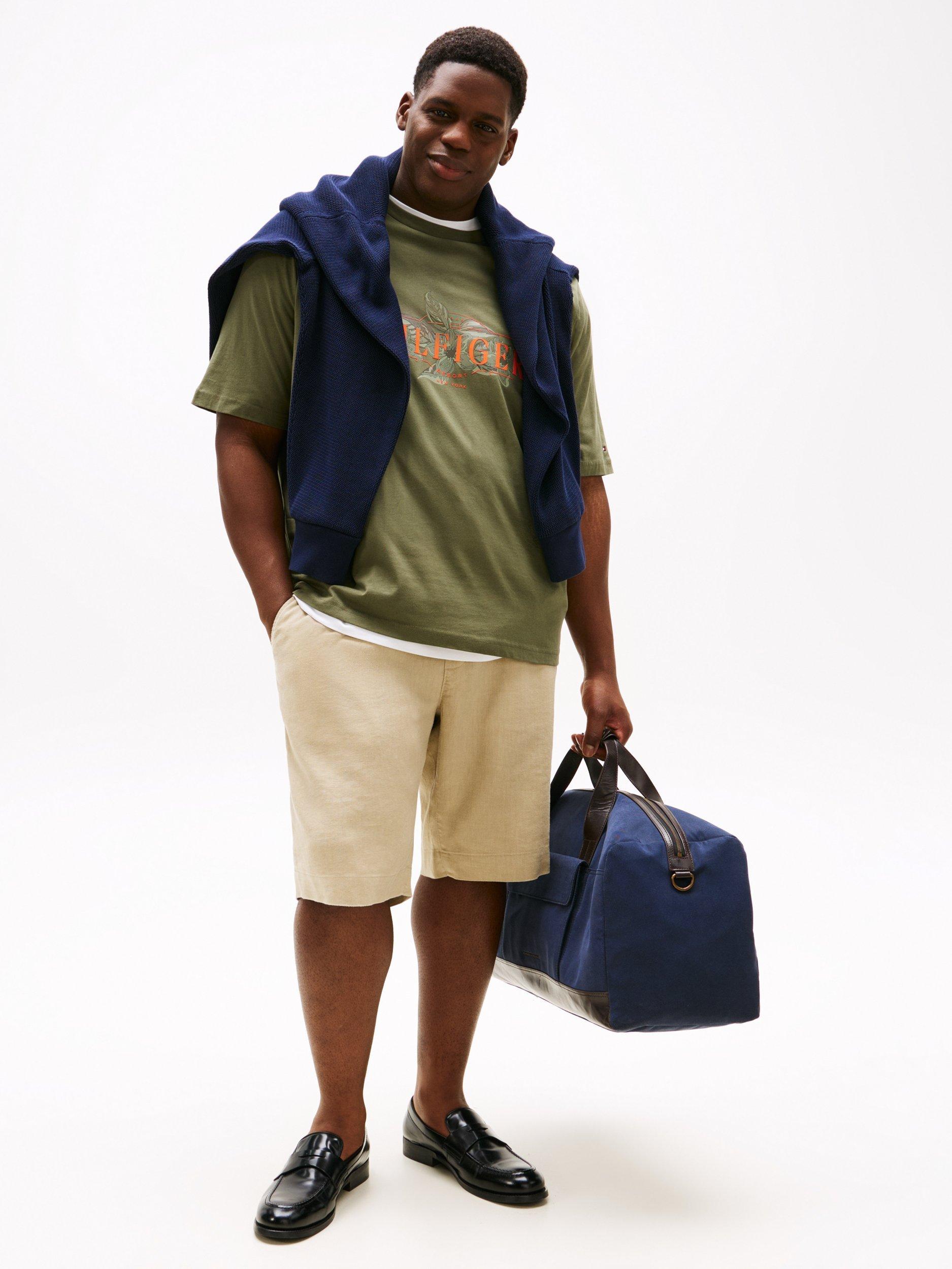 Product image 3 of 5, which shows Tommy Hilfiger Plus Regular Fit Tropical Logo T-Shirt, Khaki/Multi, XXXL