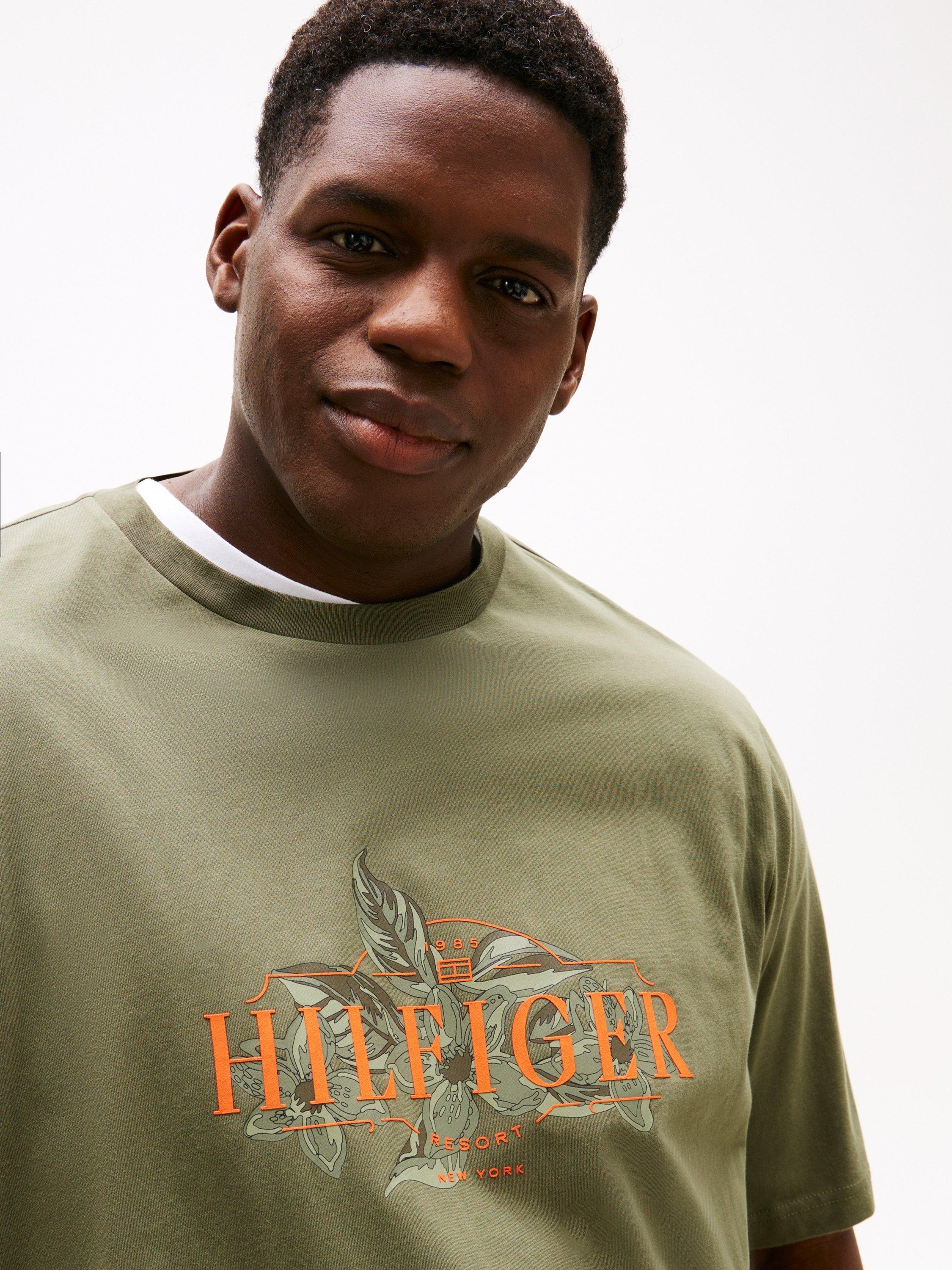 Product image 4 of 5, which shows Tommy Hilfiger Plus Regular Fit Tropical Logo T-Shirt, Khaki/Multi, XXXL