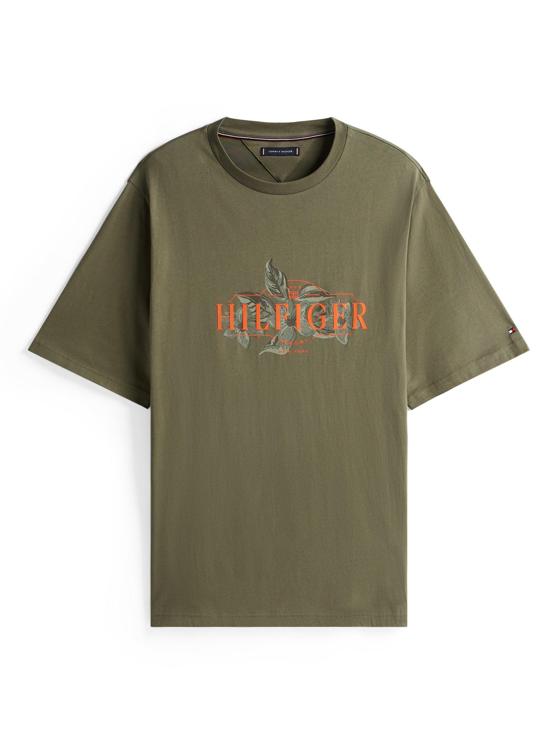 Product image 5 of 5, which shows Tommy Hilfiger Plus Regular Fit Tropical Logo T-Shirt, Khaki/Multi, XXXL