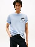 Tommy Hilfiger Cotton Regular Fit Short Sleeve NYC Logo T-Shirt, Heathered Blue