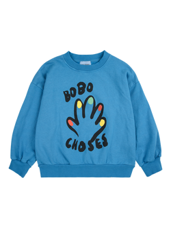 Bobo Choses Kids' Cotton Raglan Sleeve High Five Sweatshirt, Blue, Blue