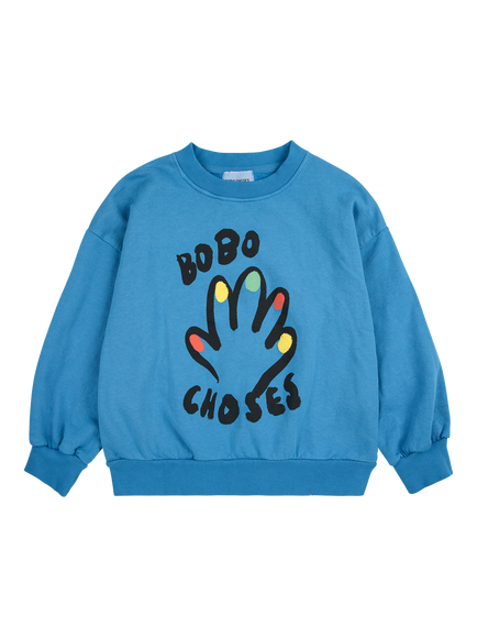 Bobo Choses Kids' Cotton Raglan Sleeve High Five Sweatshirt, Blue, Blue