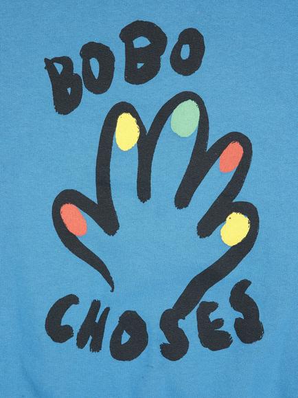 Bobo Choses Kids' Cotton Raglan Sleeve High Five Sweatshirt, Blue - view 2, Blue