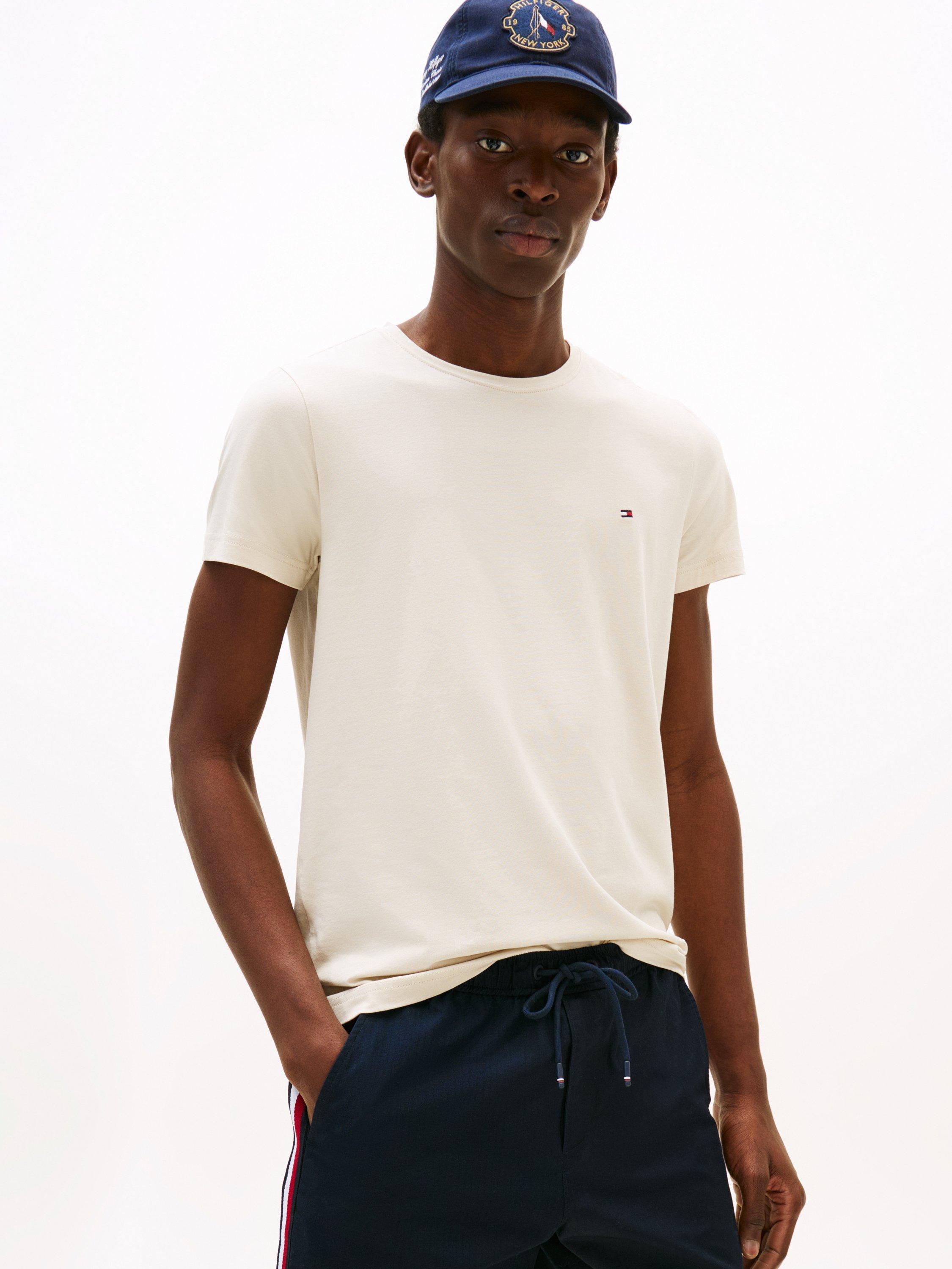 Tommy Hilfiger Cotton Blend Slim Fit Short Sleeve T-Shirt, Cream