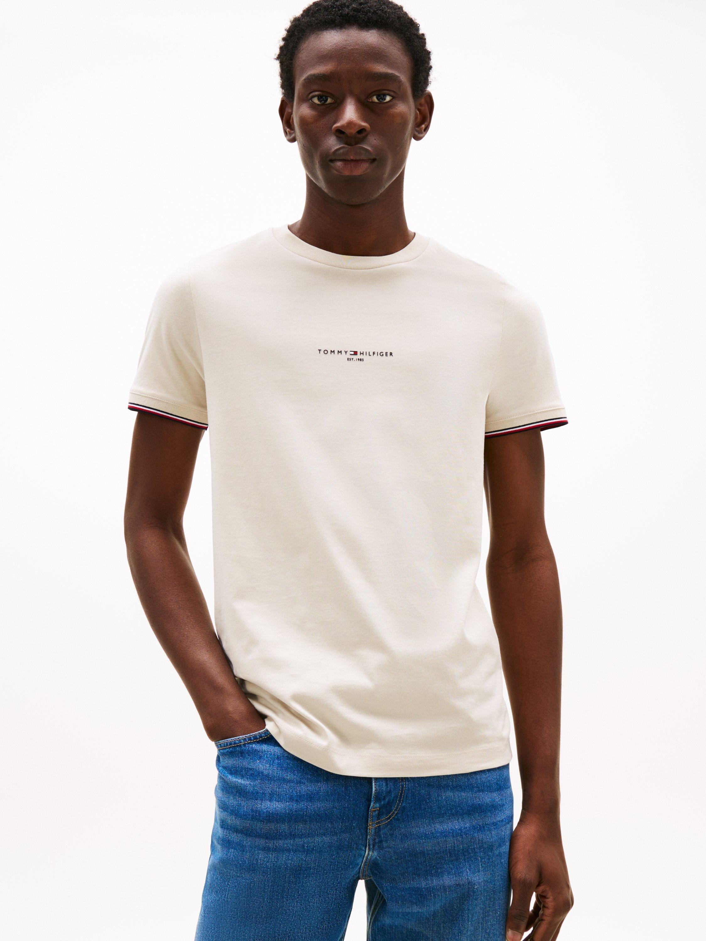 Product image 1 of 5, which shows Tommy Hilfiger Cotton Slim Fit Short Sleeve Logo T-Shirt, Cream, XXXL