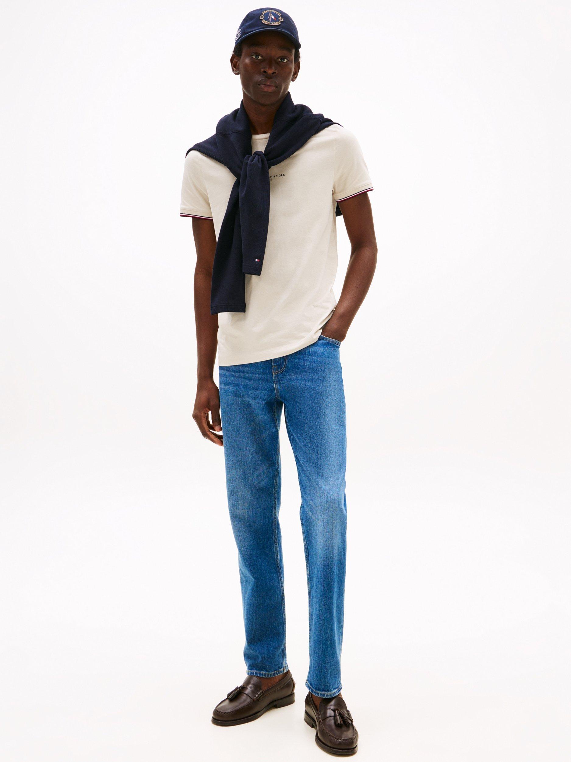Product image 3 of 5, which shows Tommy Hilfiger Cotton Slim Fit Short Sleeve Logo T-Shirt, Cream, XXXL