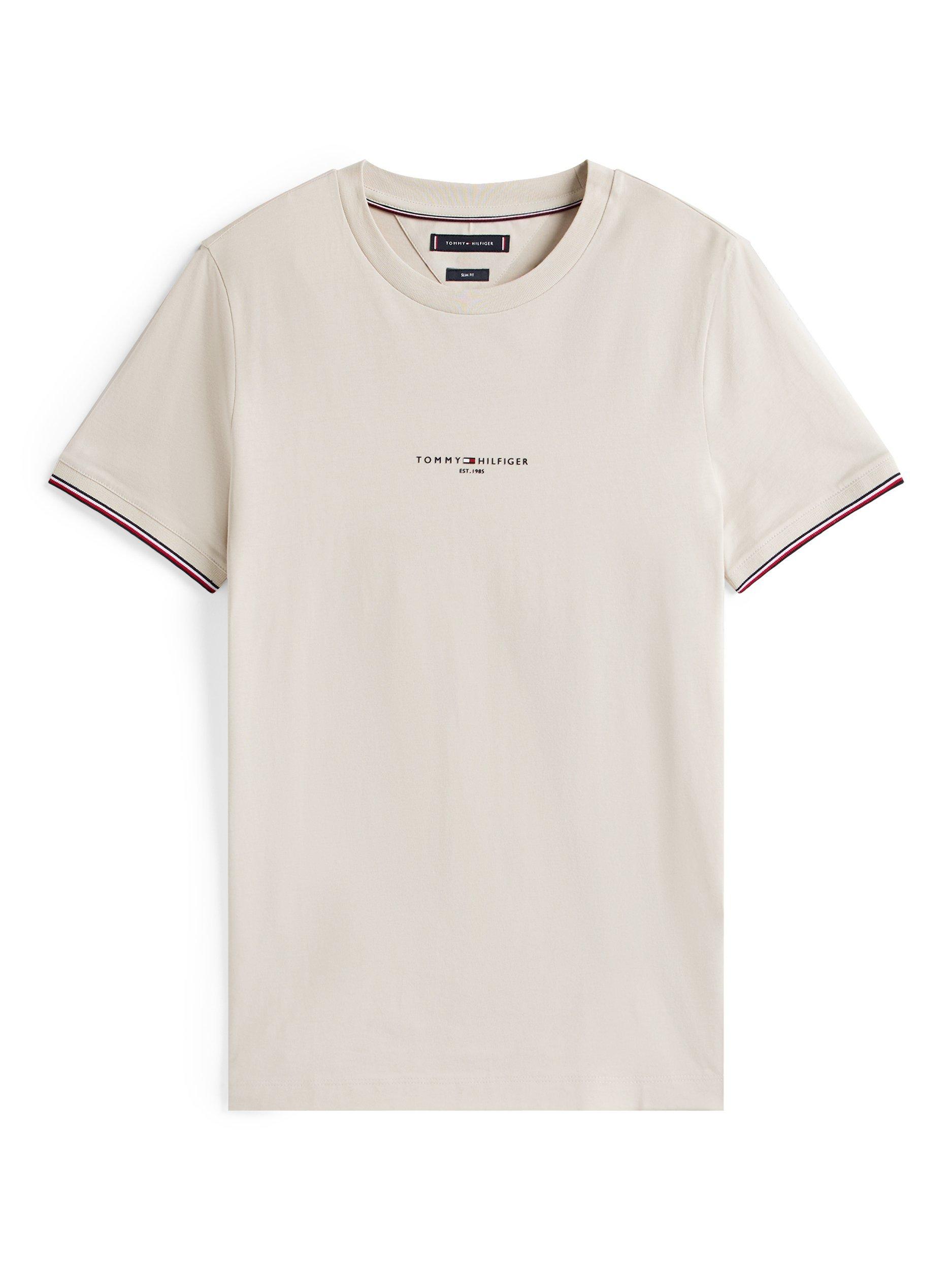 Product image 5 of 5, which shows Tommy Hilfiger Cotton Slim Fit Short Sleeve Logo T-Shirt, Cream, XXXL