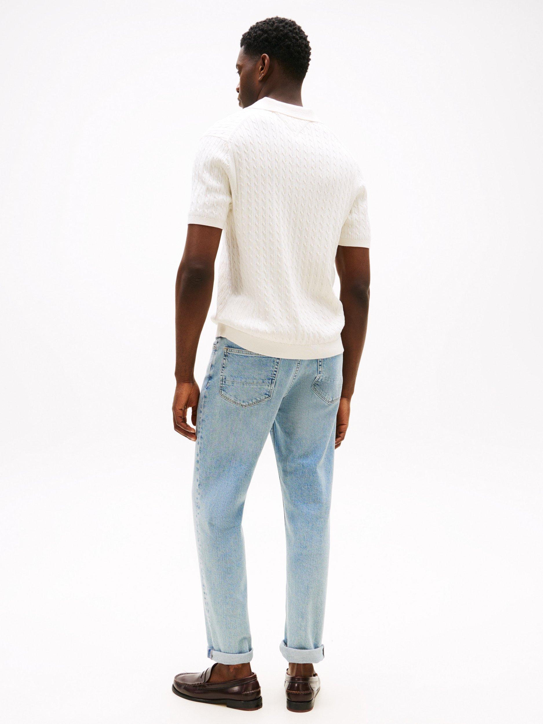 Product image 2 of 5, which shows Tommy Hilfiger Cotton Cable Knit Polo Shirt, White, S