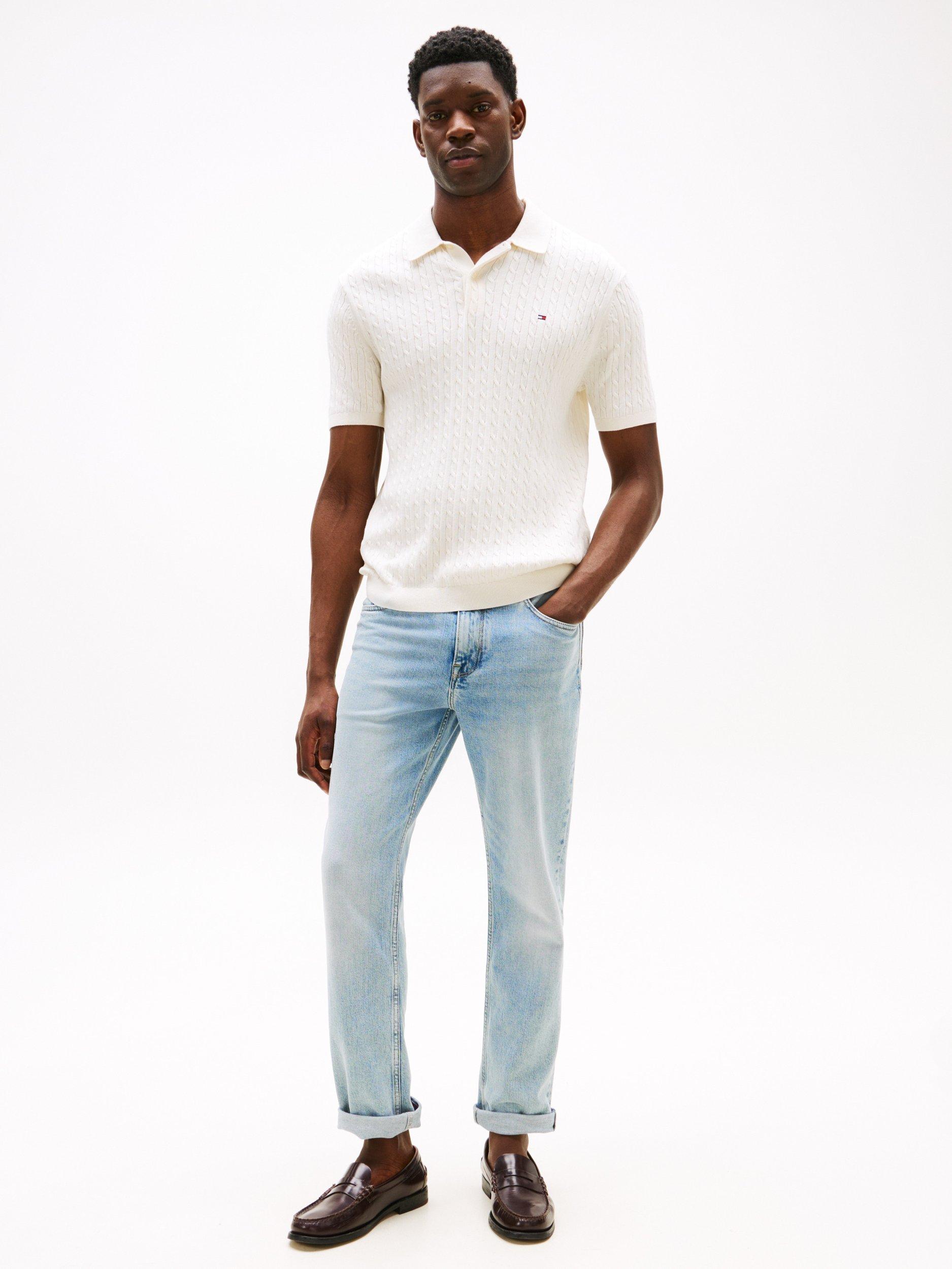 Product image 3 of 5, which shows Tommy Hilfiger Cotton Cable Knit Polo Shirt, White, S