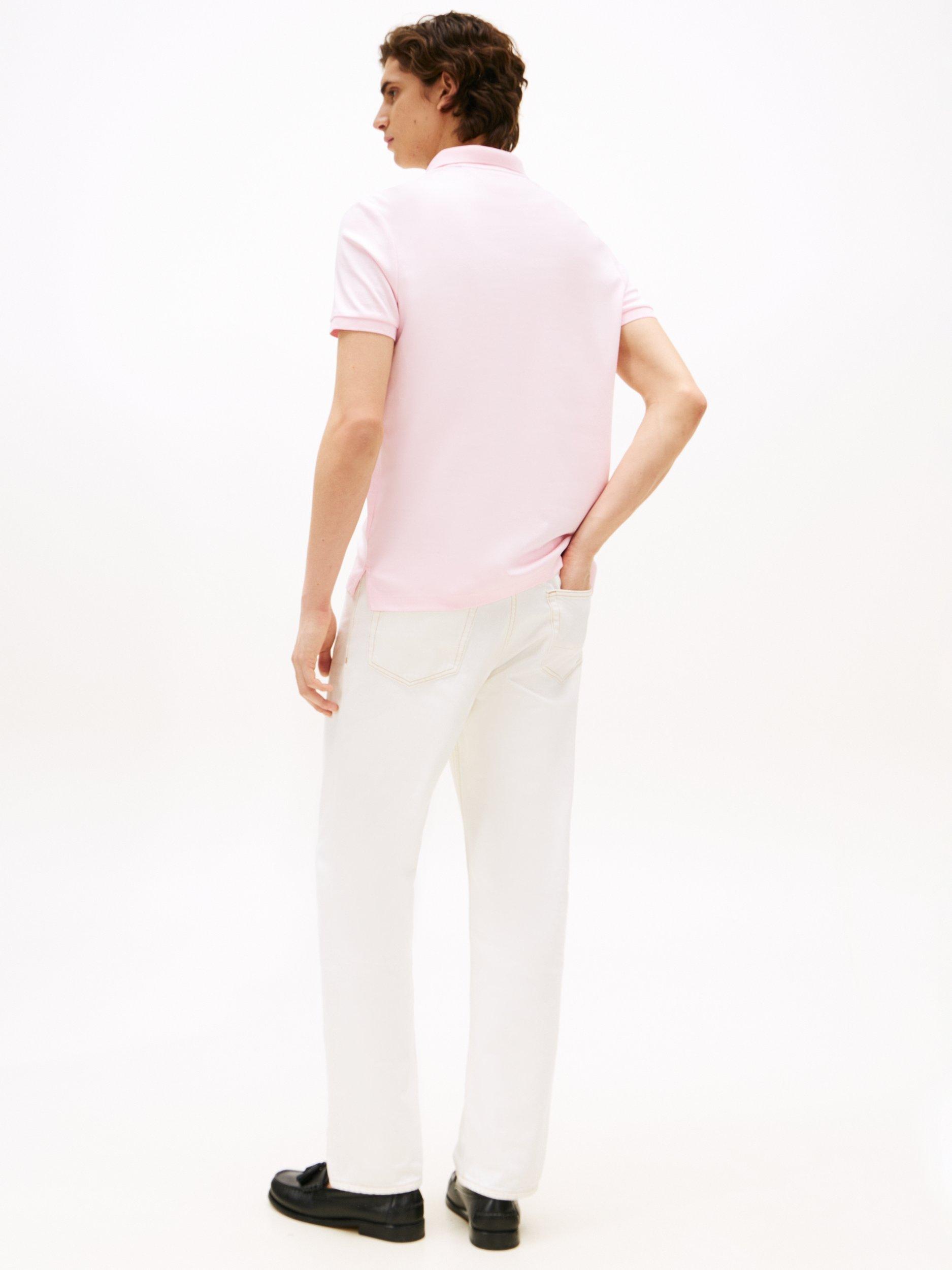 Product image 2 of 5, which shows Tommy Hilfiger Short Sleeve Cotton Knit Polo Shirt, Light Pink, S