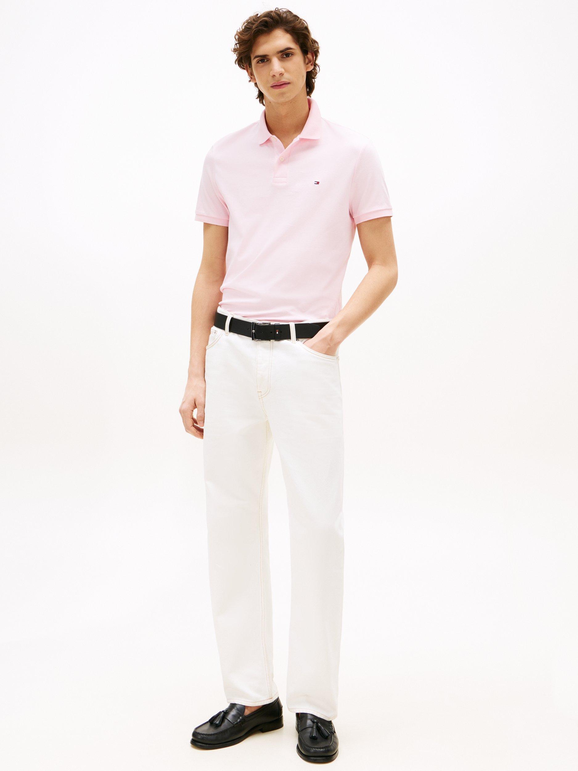 Product image 3 of 5, which shows Tommy Hilfiger Short Sleeve Cotton Knit Polo Shirt, Light Pink, S
