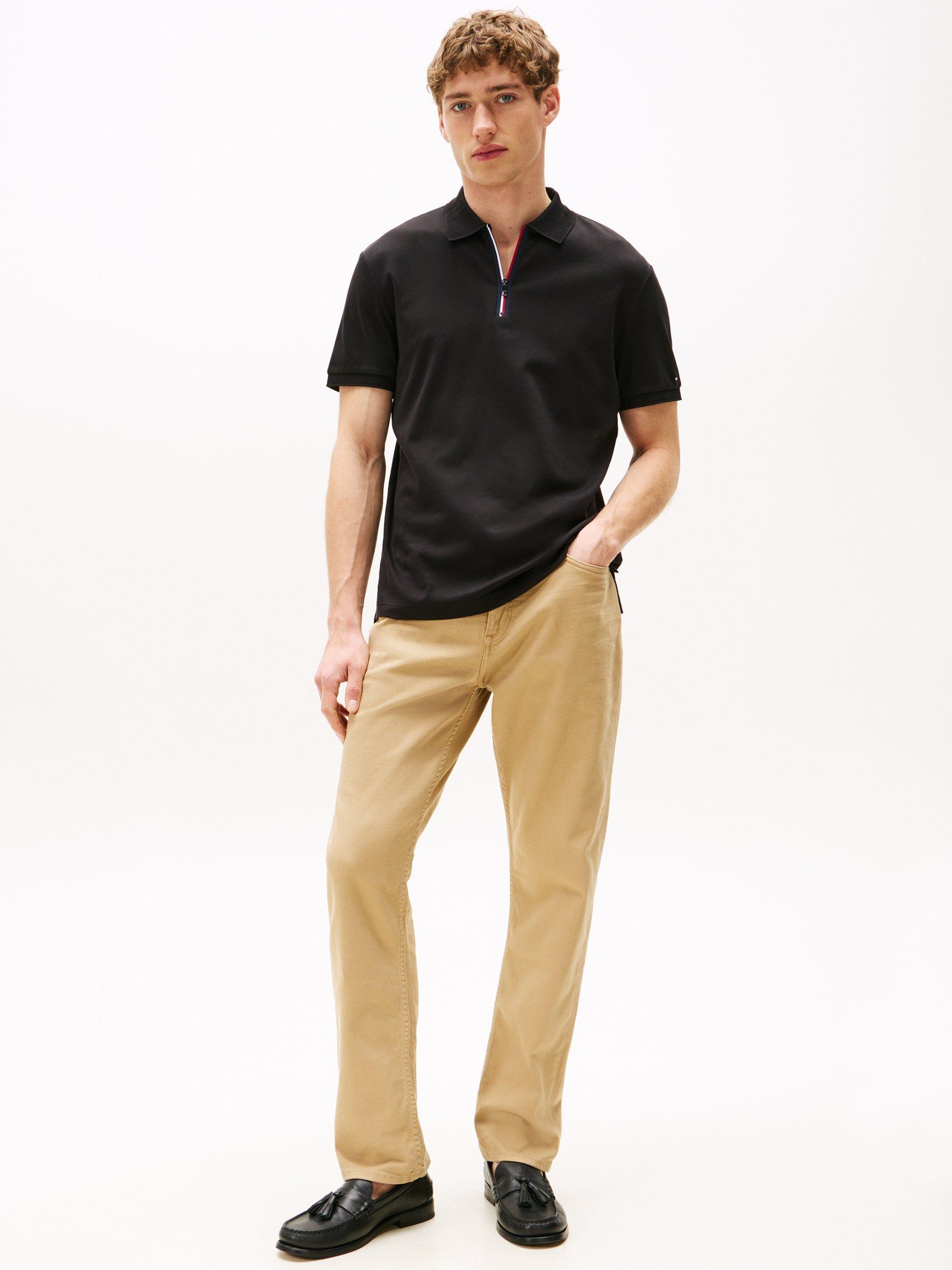 Product image 3 of 4, which shows Tommy Hilfiger Cotton Regular Fit Zip Front Polo Shirt, Black, XXL