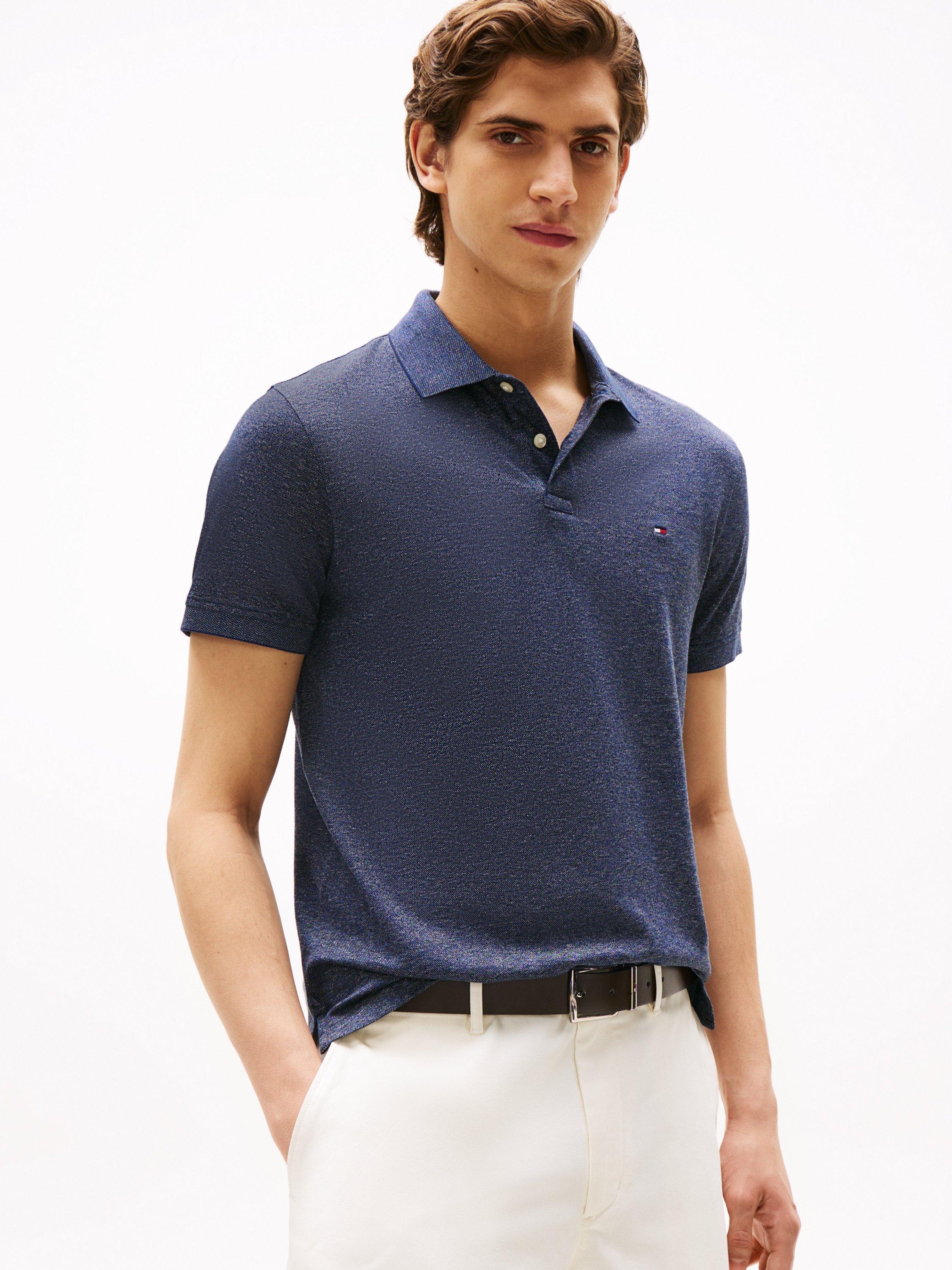 Product image 1 of 5, which shows Tommy Hilfiger Cotton Short Sleeve Regular Fit Polo Shirt, Navy Blue, S