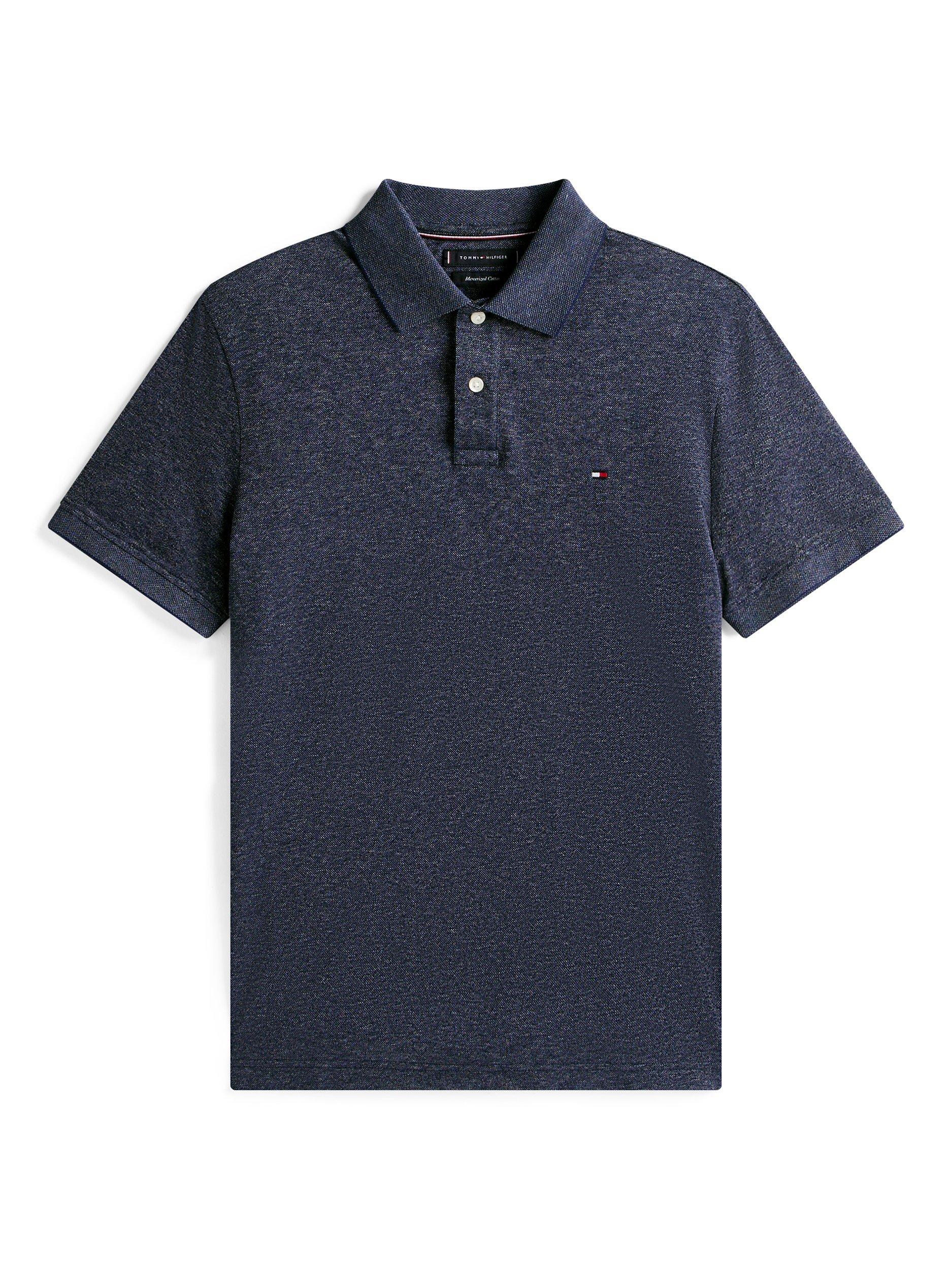 Product image 5 of 5, which shows Tommy Hilfiger Cotton Short Sleeve Regular Fit Polo Shirt, Navy Blue, S