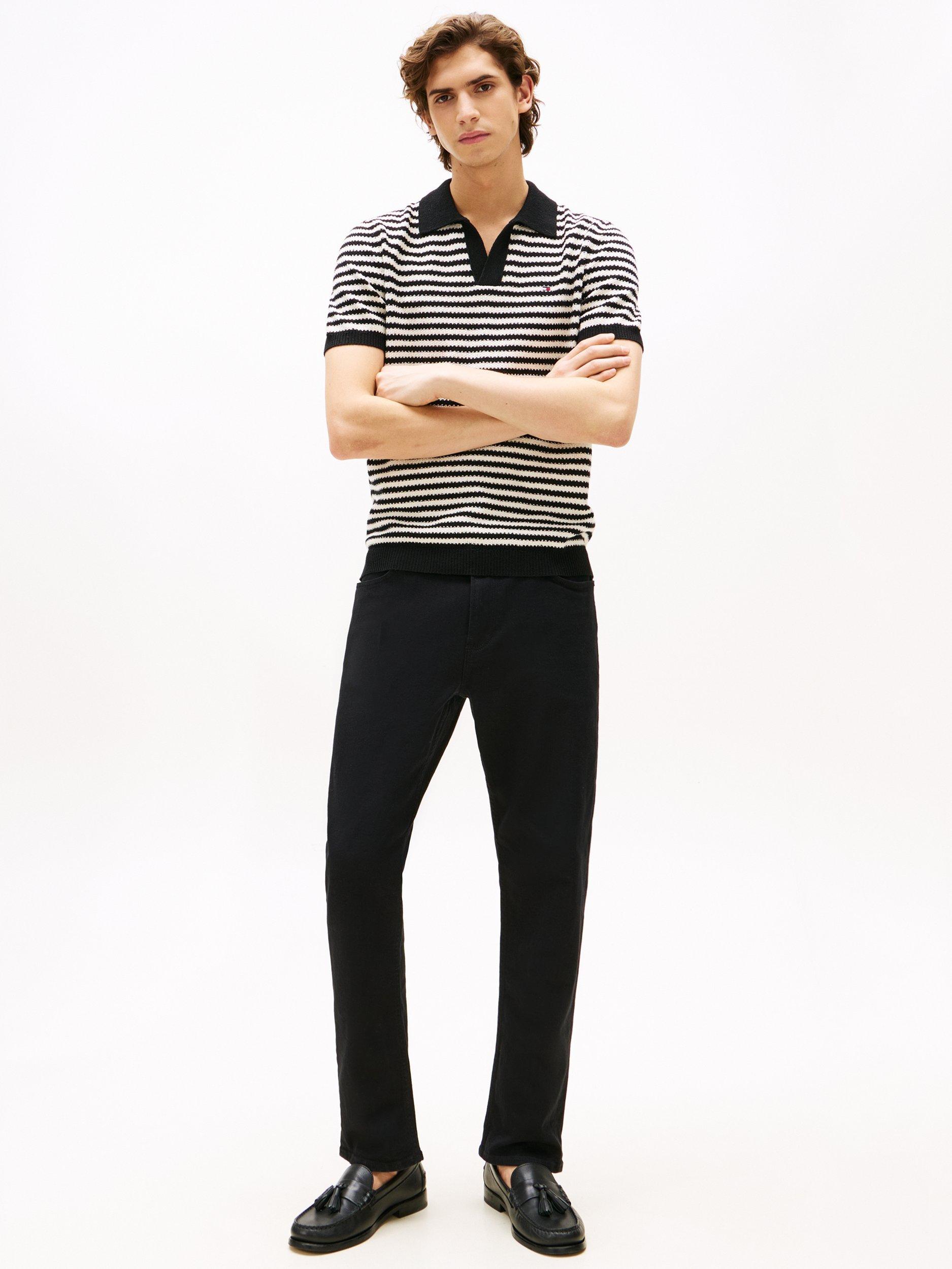 Product image 3 of 5, which shows Tommy Hilfiger Short Sleeve Striped Cotton Blend Knit Polo Top, Navy/Multi, M