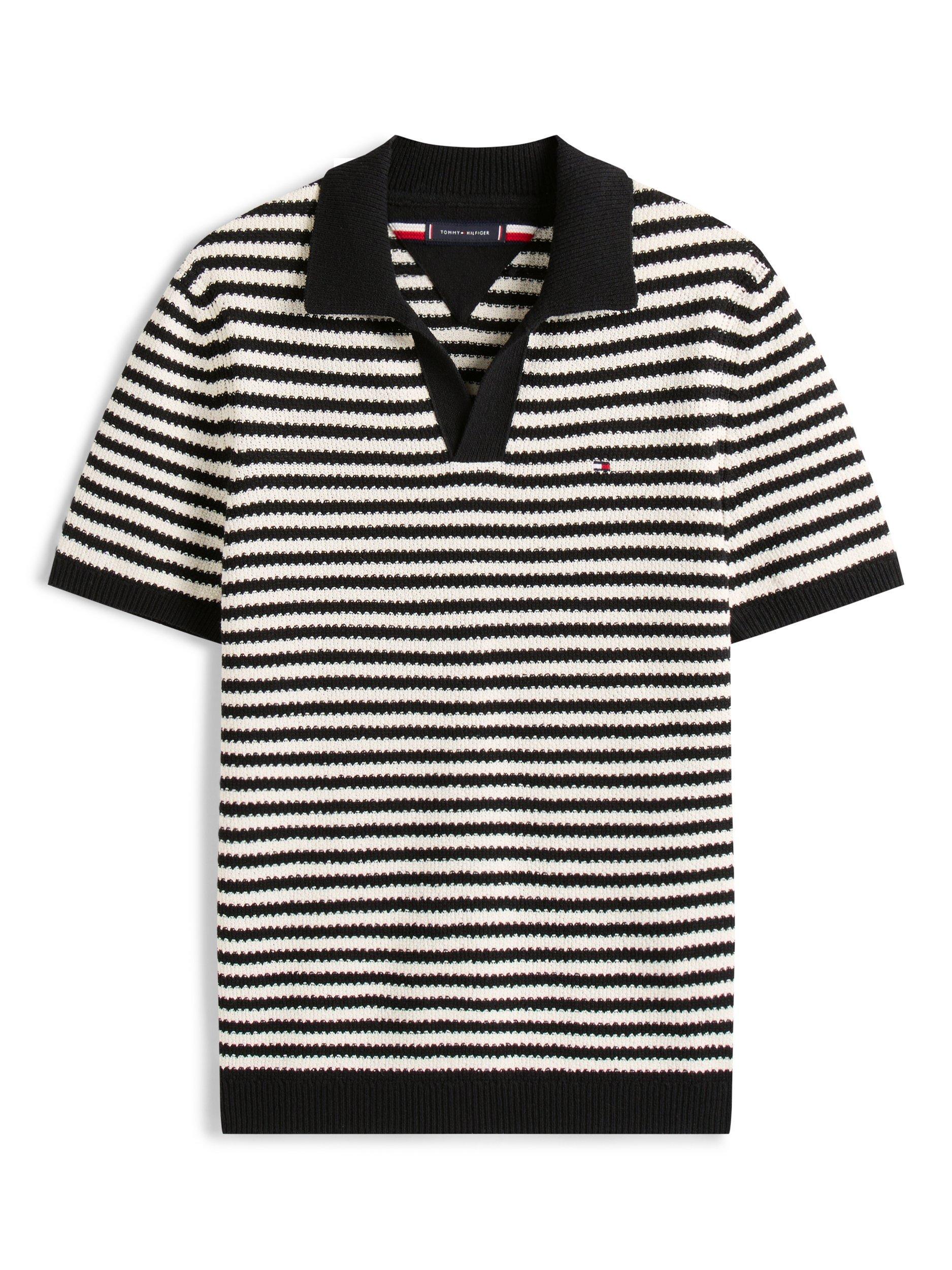 Product image 5 of 5, which shows Tommy Hilfiger Short Sleeve Striped Cotton Blend Knit Polo Top, Navy/Multi, M