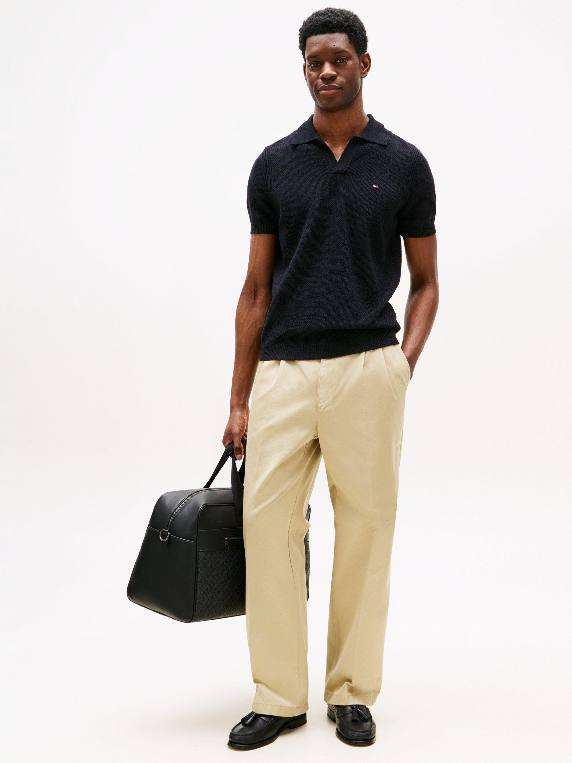 Product image 3 of 5, which shows Tommy Hilfiger Short Sleeve Cotton Blend Knit Polo Top, Navy Blue, S