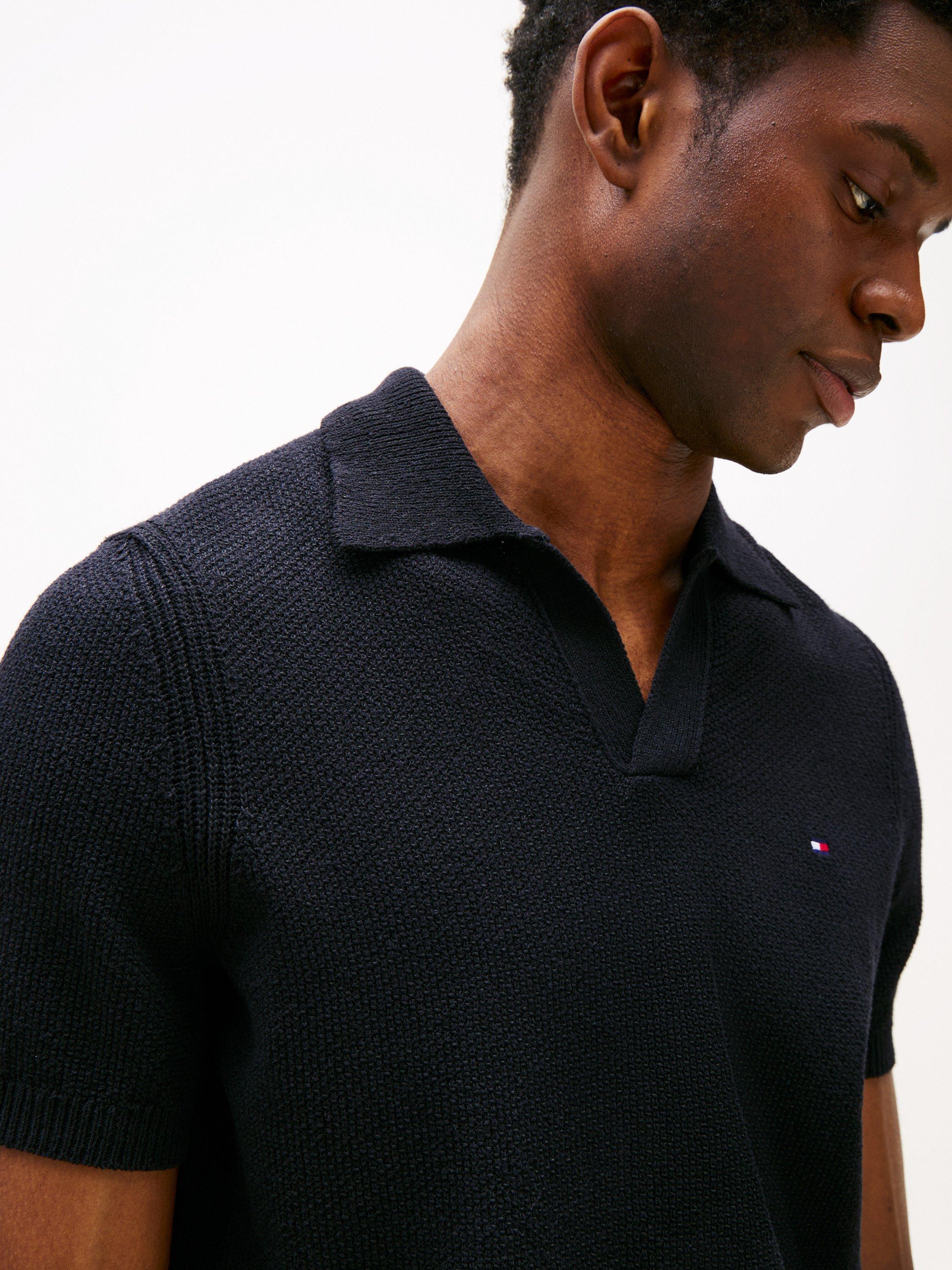 Product image 4 of 5, which shows Tommy Hilfiger Short Sleeve Cotton Blend Knit Polo Top, Navy Blue, S