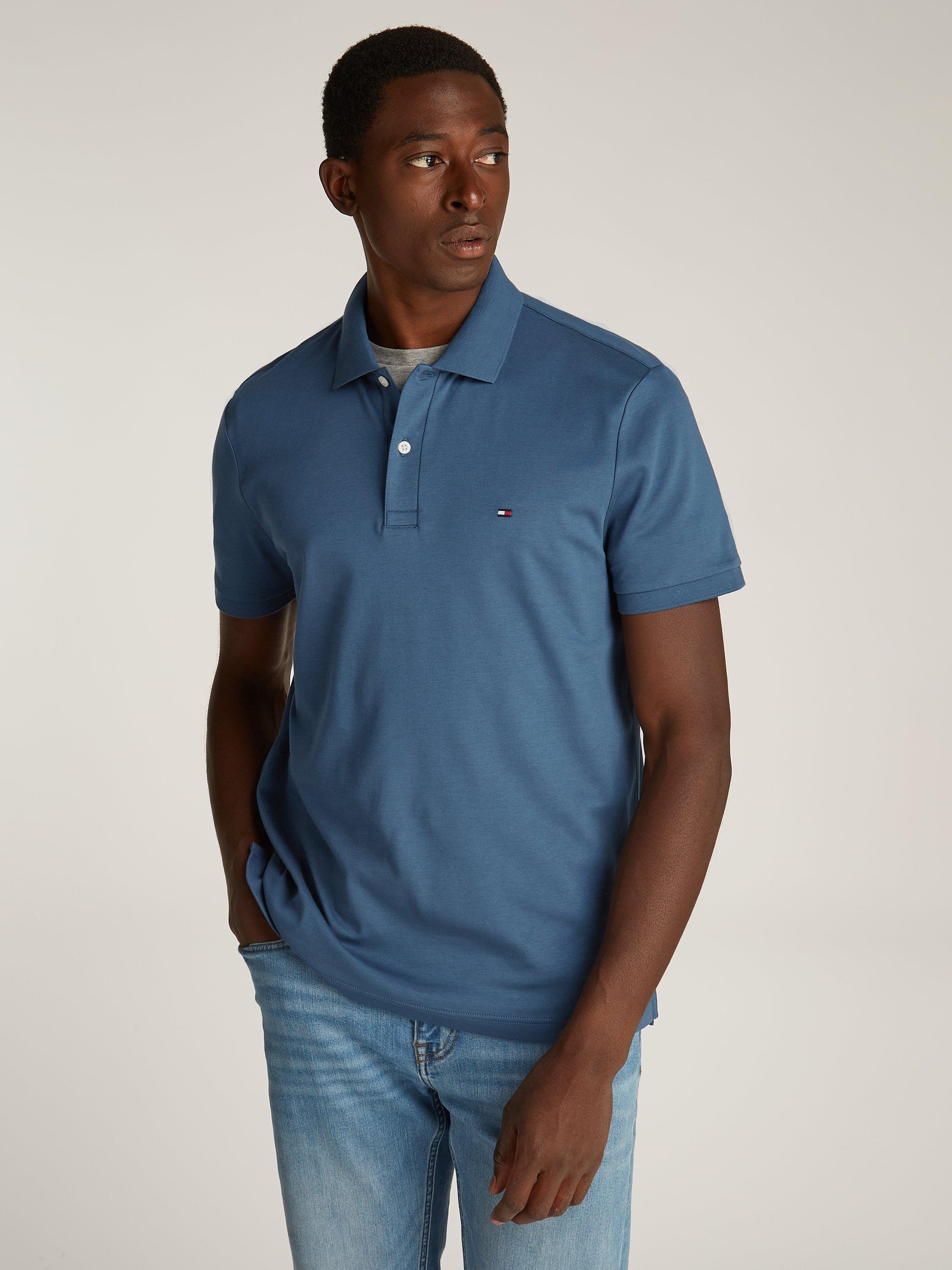 Product image 1 of 6, which shows Tommy Hilfiger Short Sleeve Cotton Knit Polo Shirt, Aegean Blue, S