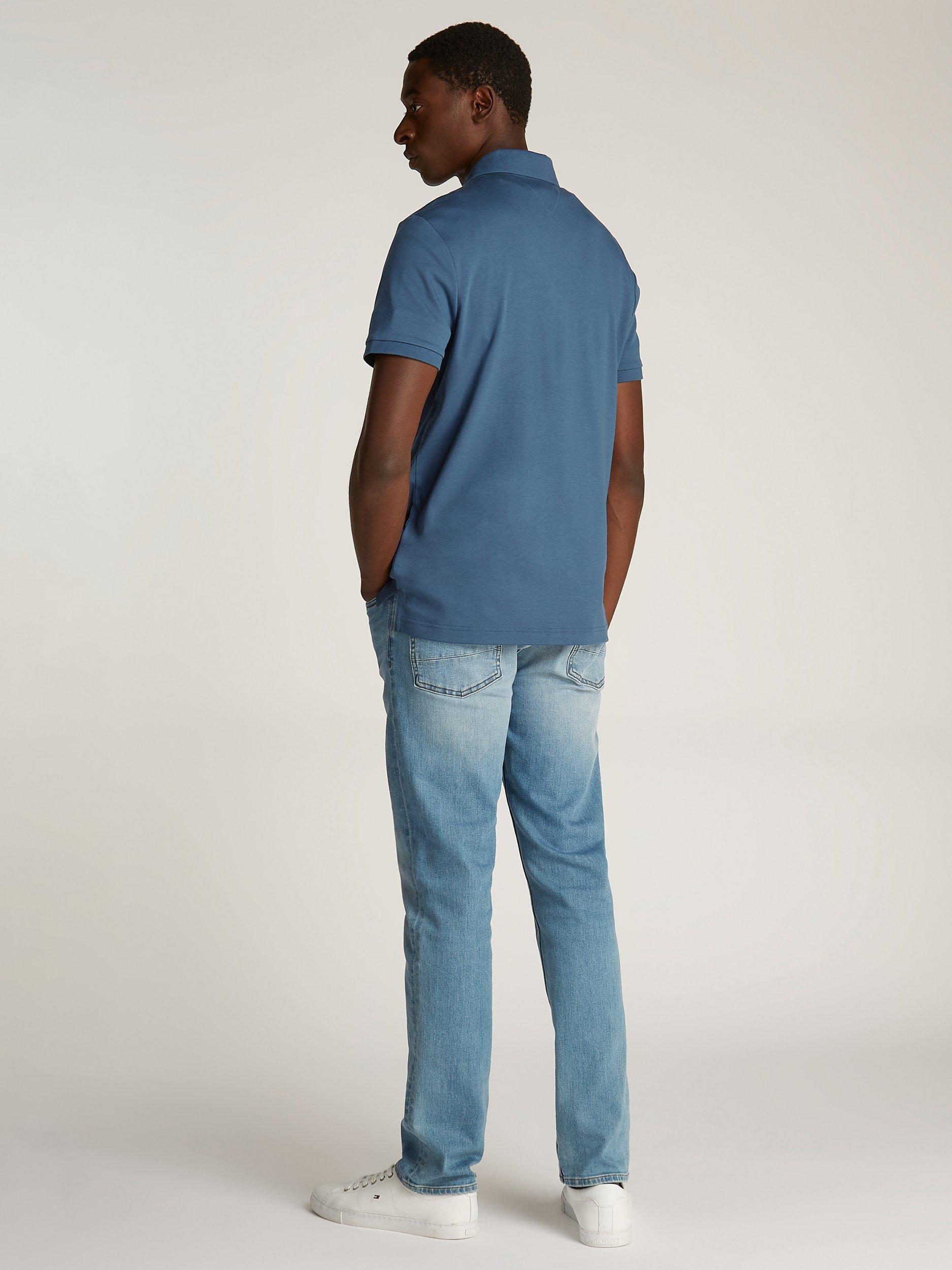 Product image 2 of 6, which shows Tommy Hilfiger Short Sleeve Cotton Knit Polo Shirt, Aegean Blue, S