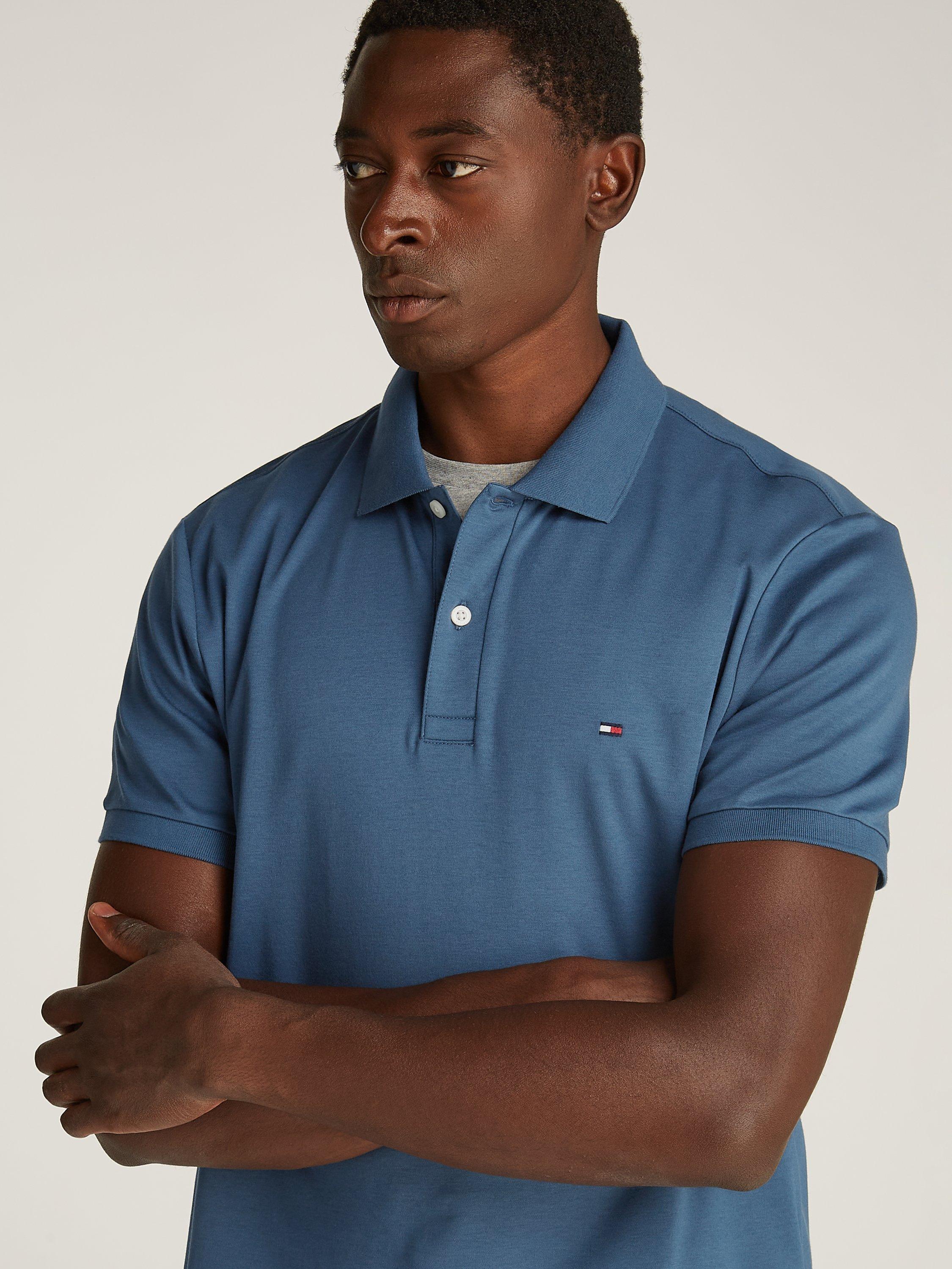 Product image 3 of 6, which shows Tommy Hilfiger Short Sleeve Cotton Knit Polo Shirt, Aegean Blue, S